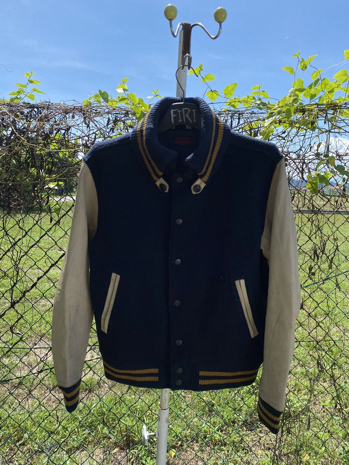 Beams Plus Vintage Beams Flip Collar Leather Sleeve Varsity Jacket Size US S / EU 44-46 / 1 - 1 Thumbnail