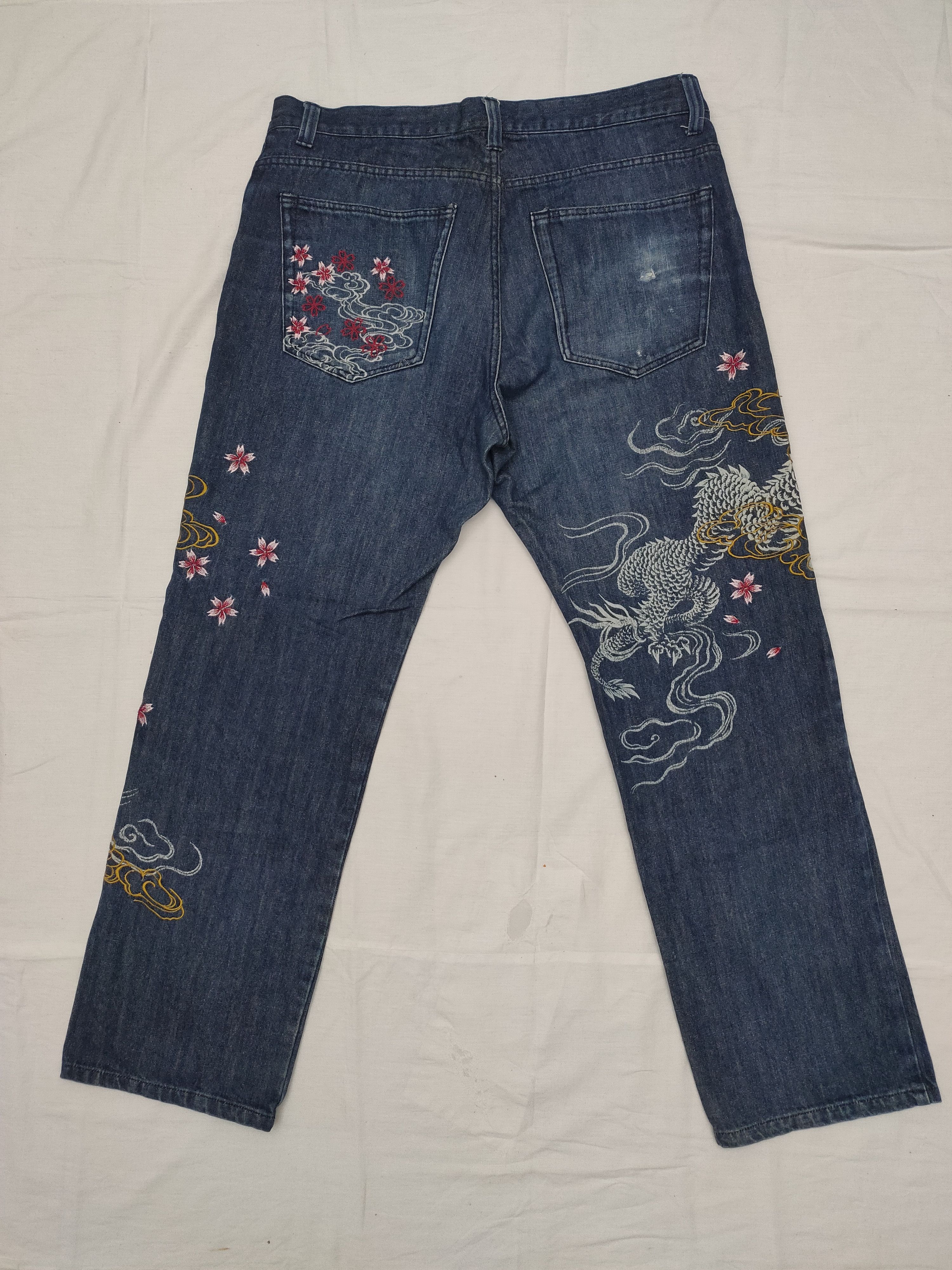 Karakuri Tamashii Japanese Brand Vomanie Sukajan Dragon Flowers Jeans Size US 37 - 5 Thumbnail
