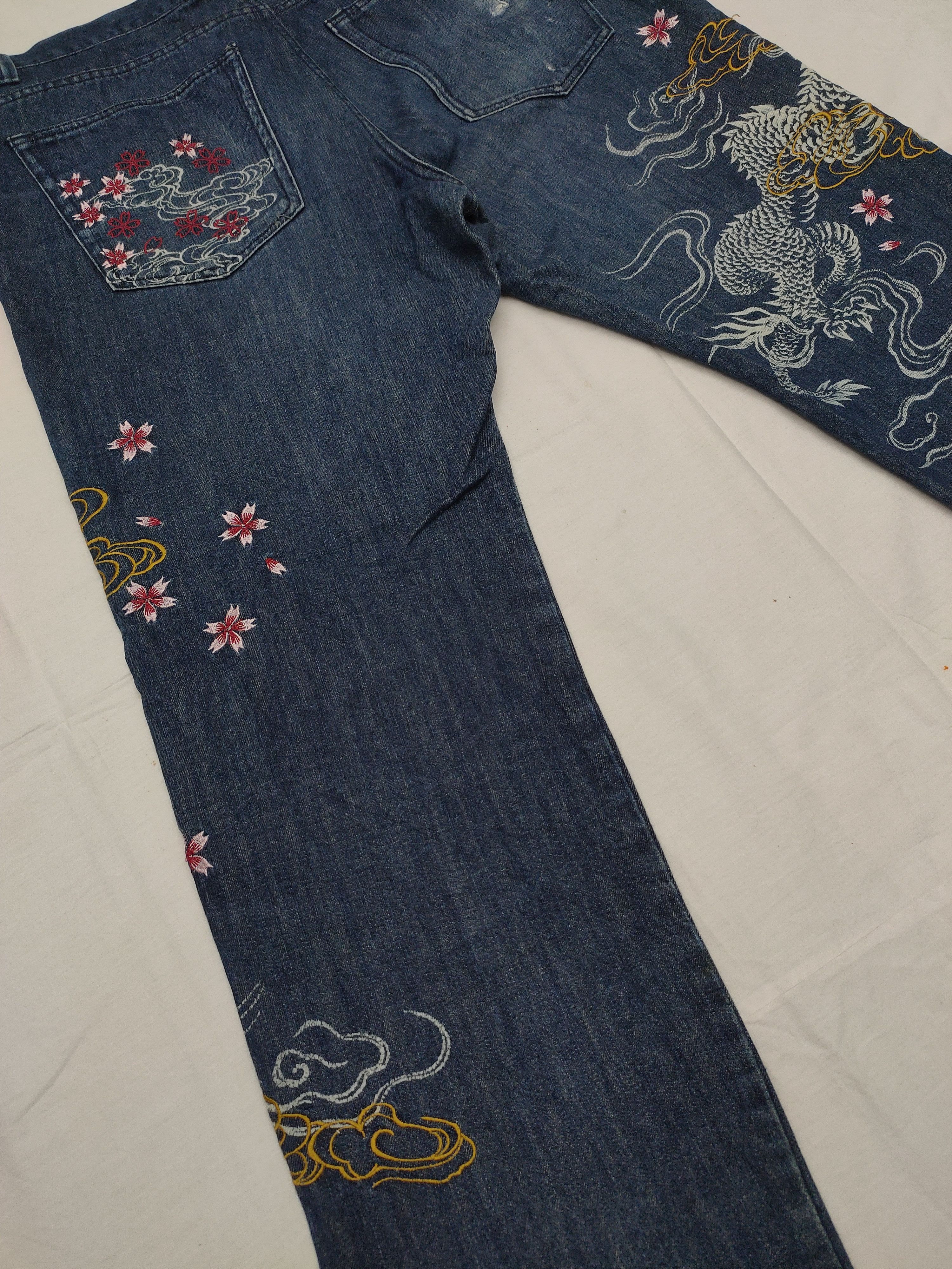 Karakuri Tamashii Japanese Brand Vomanie Sukajan Dragon Flowers Jeans Size US 37 - 6 Thumbnail