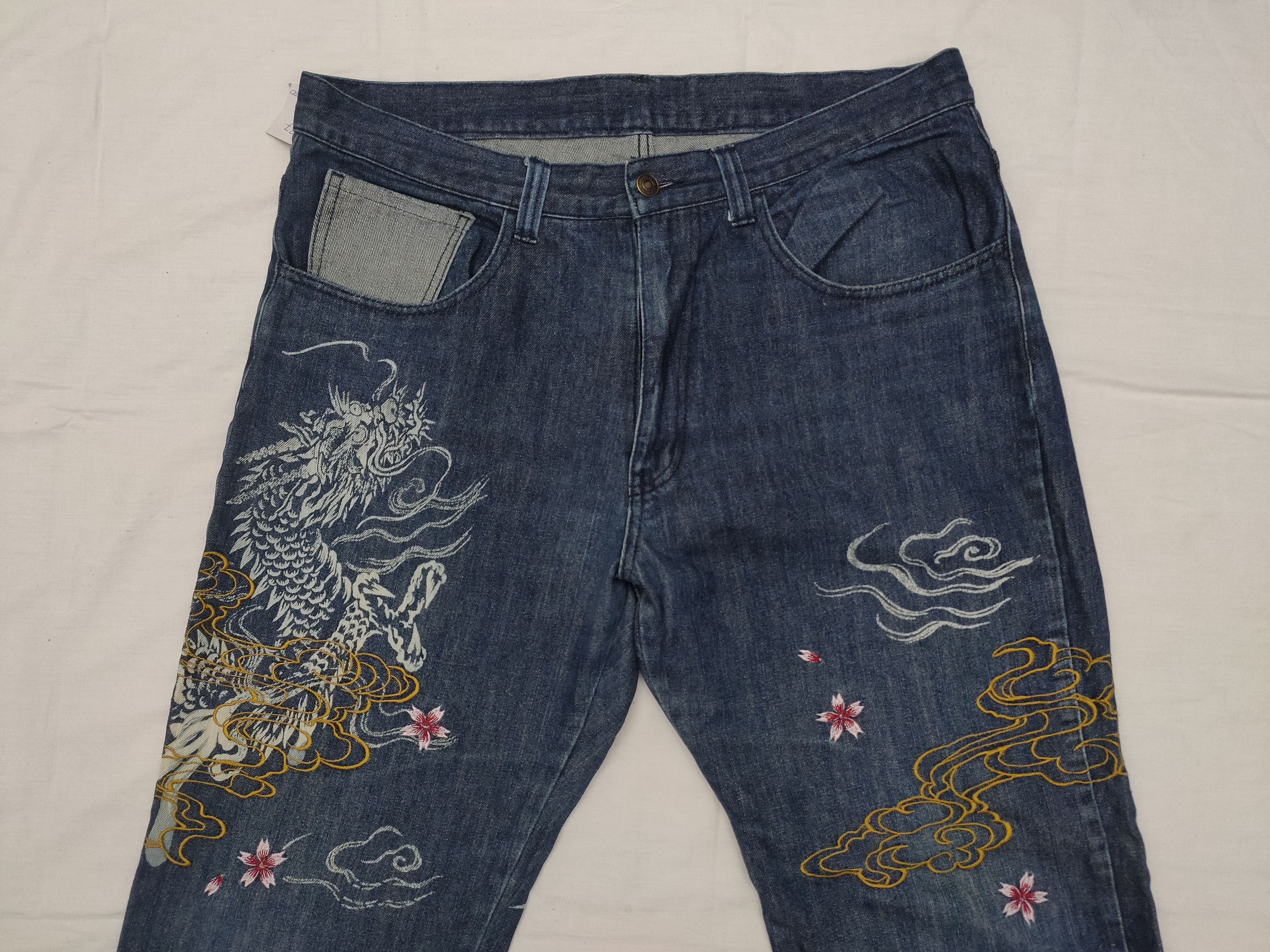 Karakuri Tamashii Japanese Brand Vomanie Sukajan Dragon Flowers Jeans Size US 37 - 4 Thumbnail