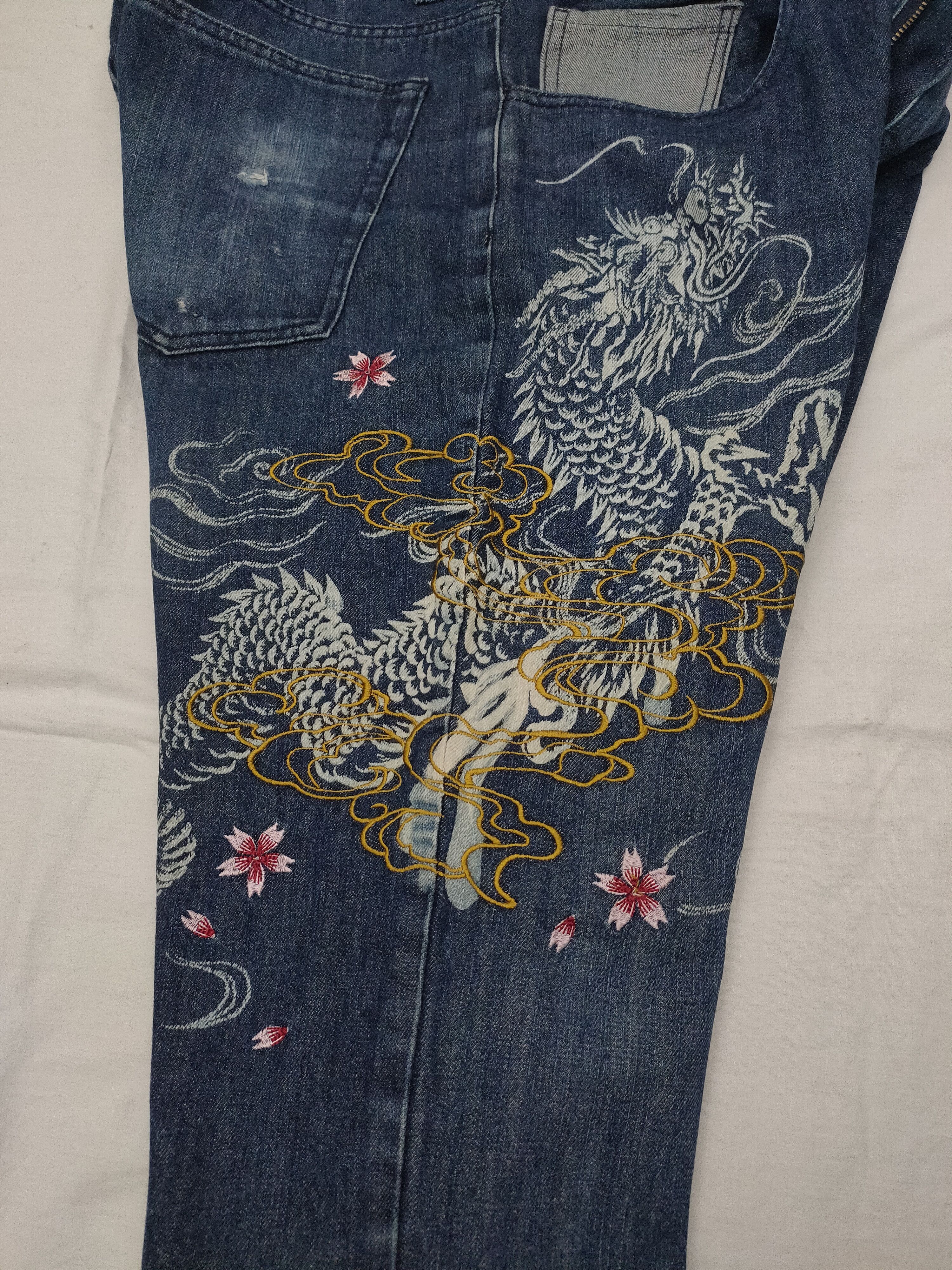 Karakuri Tamashii Japanese Brand Vomanie Sukajan Dragon Flowers Jeans Size US 37 - 9 Thumbnail