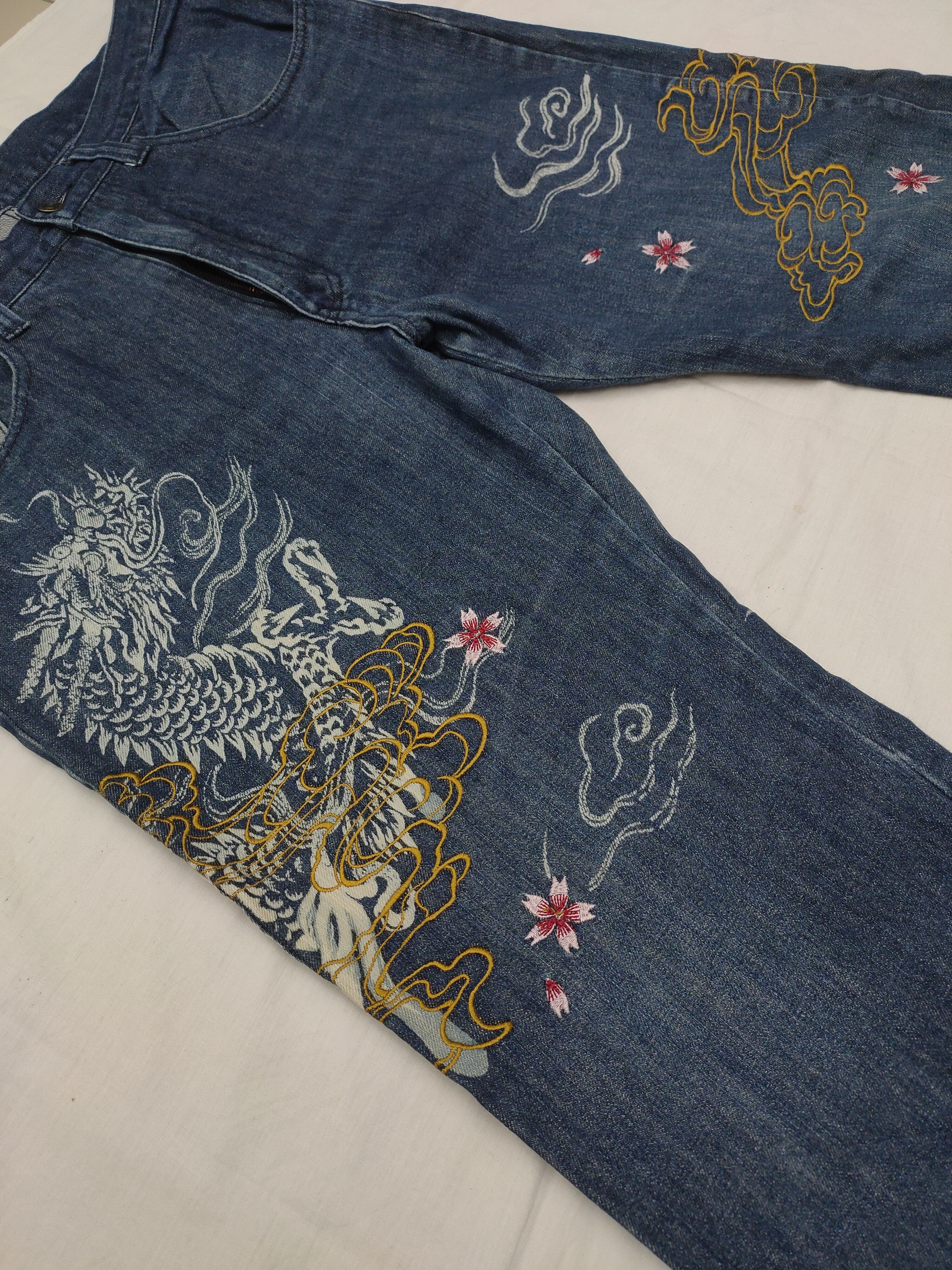 Karakuri Tamashii Japanese Brand Vomanie Sukajan Dragon Flowers Jeans Size US 37 - 3 Thumbnail