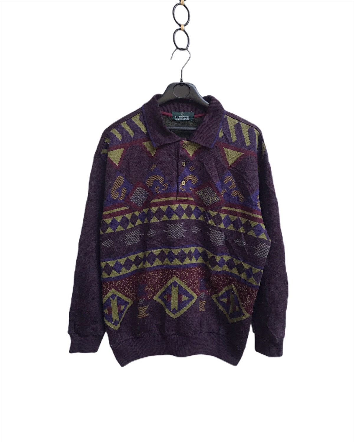 Vintage 🔥Ixbrych Nice Patten Button Neck Sweatshirt Size US M / EU 48-50 / 2 - 1 Thumbnail