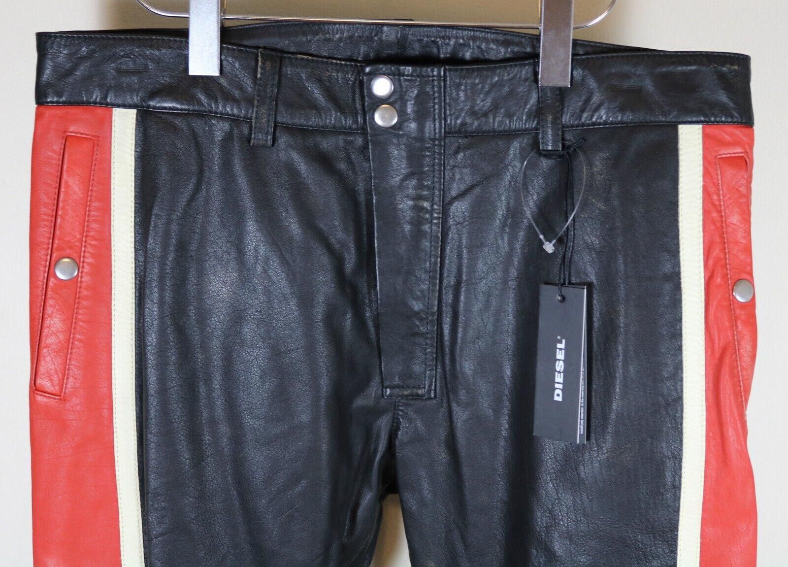 Diesel Black Gold Diesel Monte Black Leather Jeans Pants Side Stripe Zipper Size US 32 / EU 48 - 2 Thumbnail