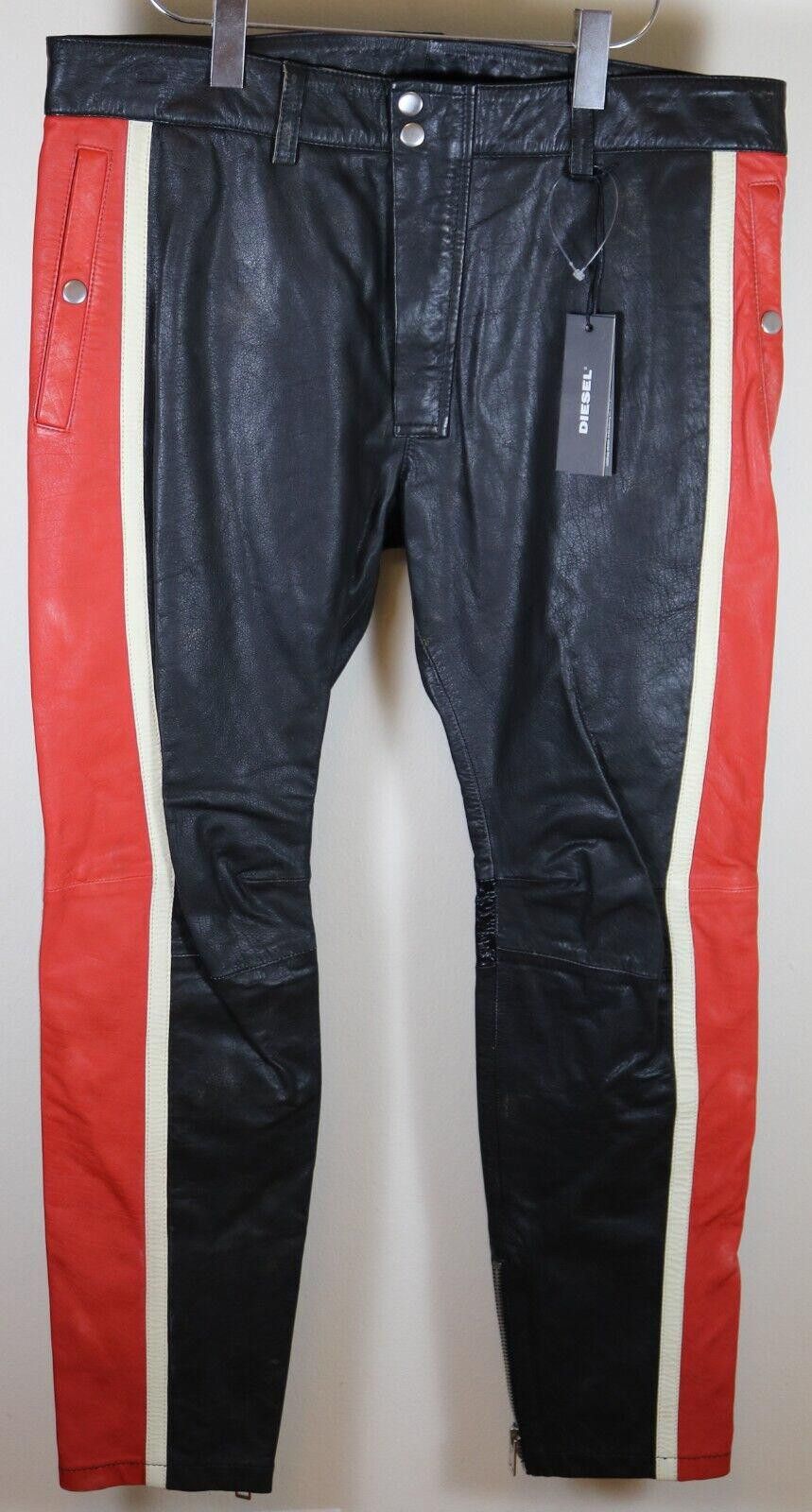 Diesel Black Gold Diesel Monte Black Leather Jeans Pants Side Stripe Zipper Size US 32 / EU 48 - 1 Thumbnail
