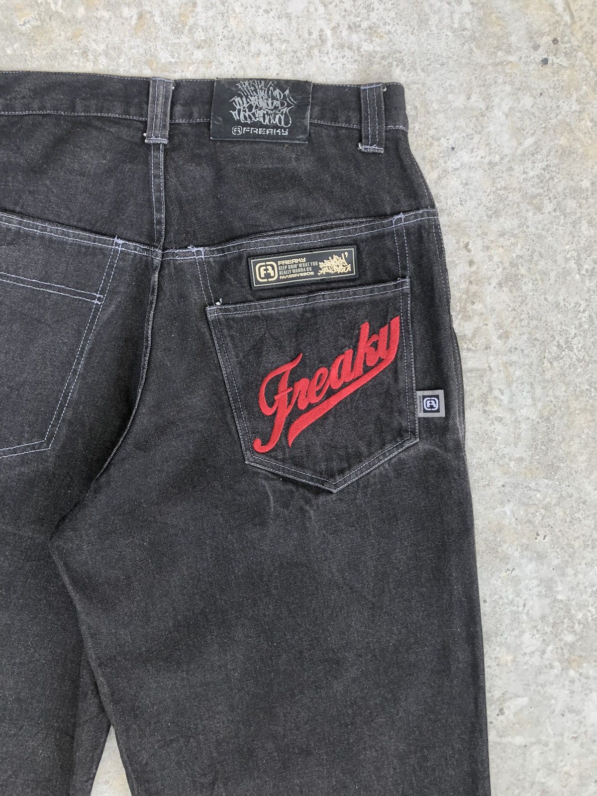 Vintage Freaky Embroidered Jeans Baggy Jeans Hip Hop Skateboards Size US 33 - 10 Thumbnail