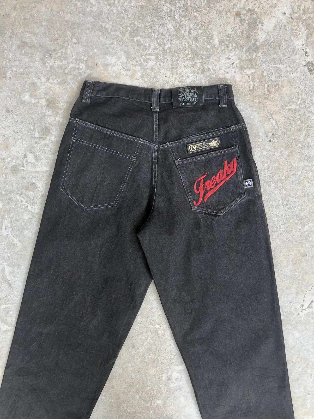 Vintage Freaky Embroidered Jeans Baggy Jeans Hip Hop Skateboards Size US 33 - 8 Thumbnail