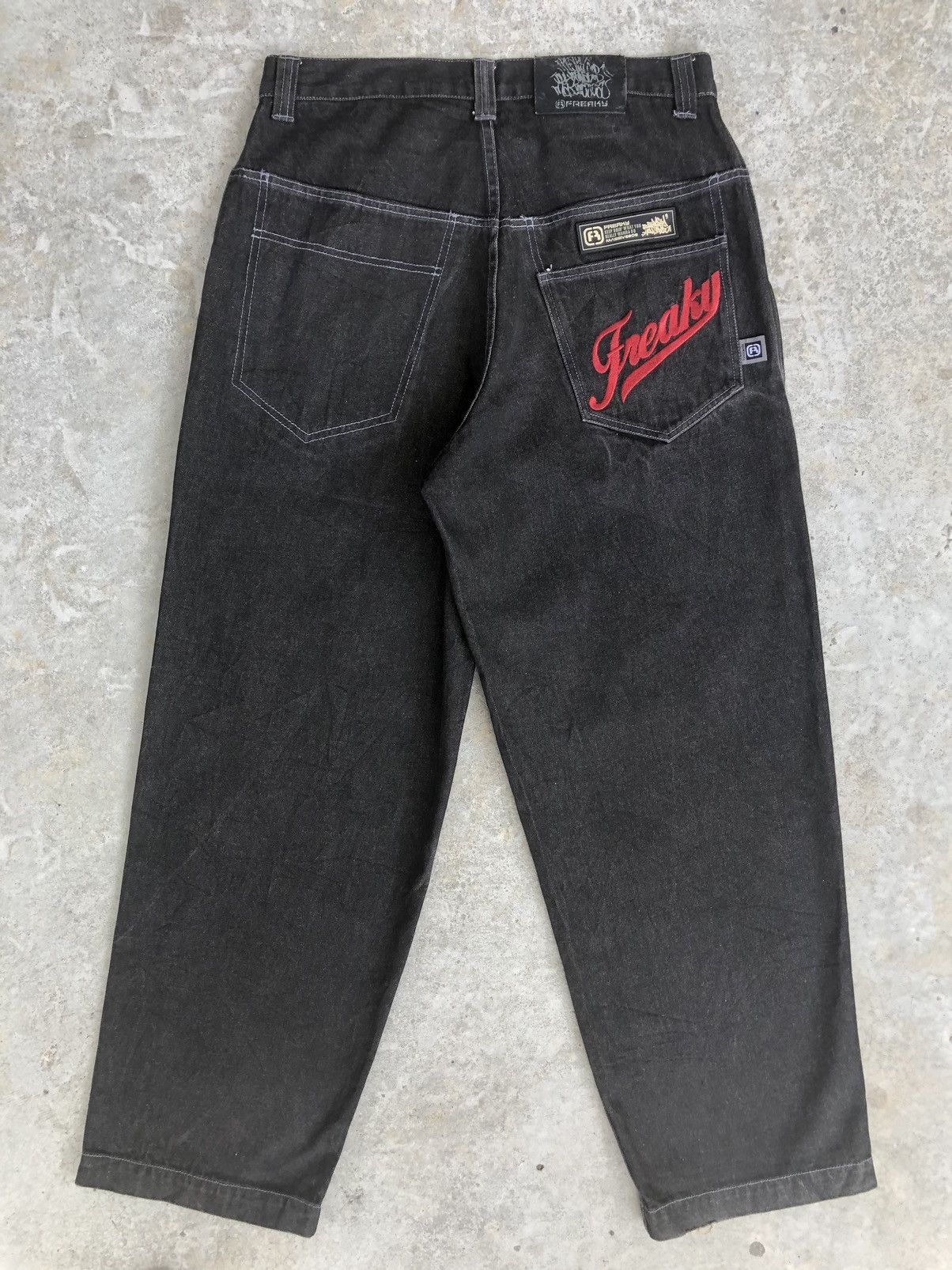 Vintage Freaky Embroidered Jeans Baggy Jeans Hip Hop Skateboards Size US 33 - 1 Thumbnail