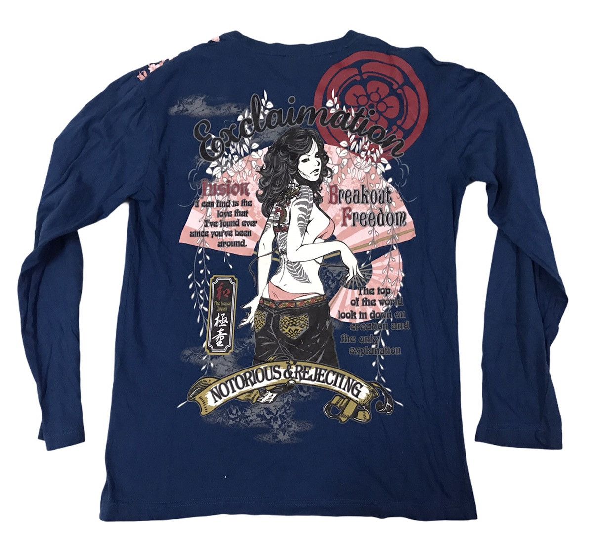 image of Hippie Sex Full Print Naked Women Notorious Long Sleeve Tshirt in Blue, Men's (Size Large)