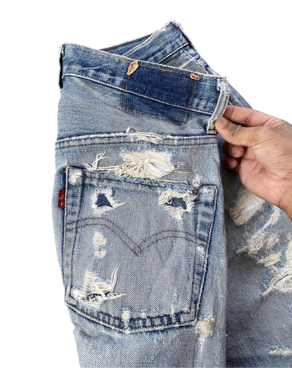 Levi's 🔥LEVIS BIG E SELVEDGE 501 DISTRESSED DENIM JEANS Size US 31 - 12 Thumbnail