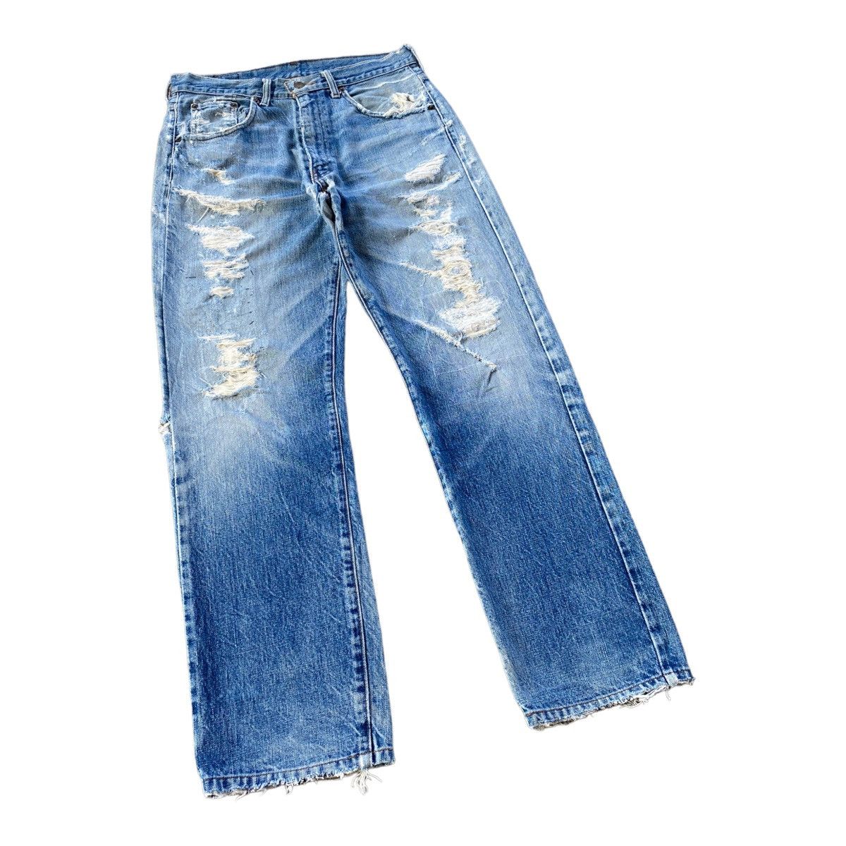 Levi's 🔥LEVIS BIG E SELVEDGE 501 DISTRESSED DENIM JEANS Size US 31 - 10 Thumbnail