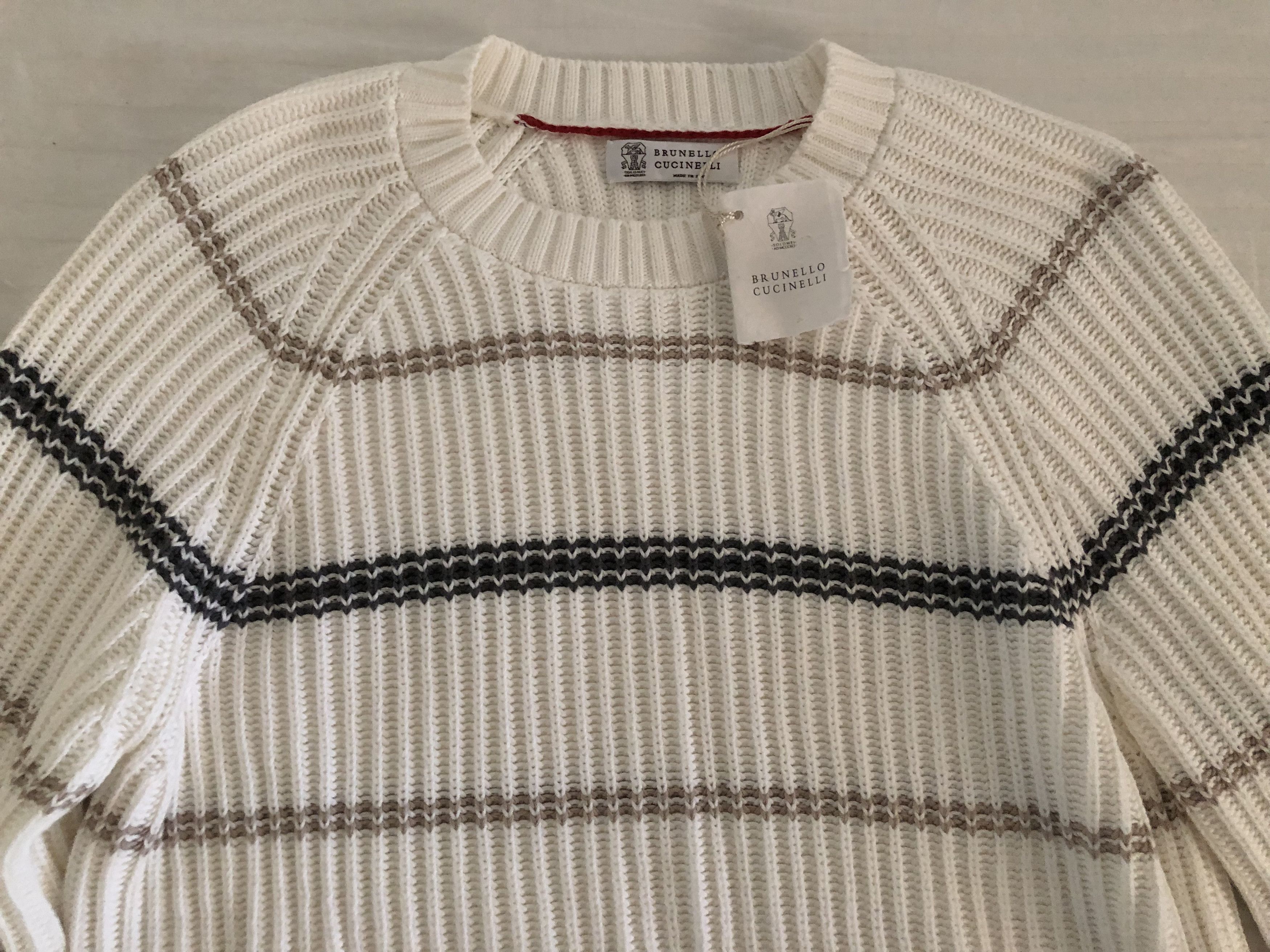 Brunello Cucinelli Men's Striped Open-Weave Crewneck Sweater Size US M / EU 48-50 / 2 - 7 Thumbnail