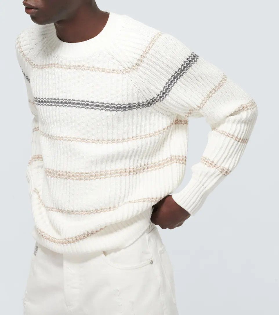 Brunello Cucinelli Men's Striped Open-Weave Crewneck Sweater Size US M / EU 48-50 / 2 - 5 Thumbnail