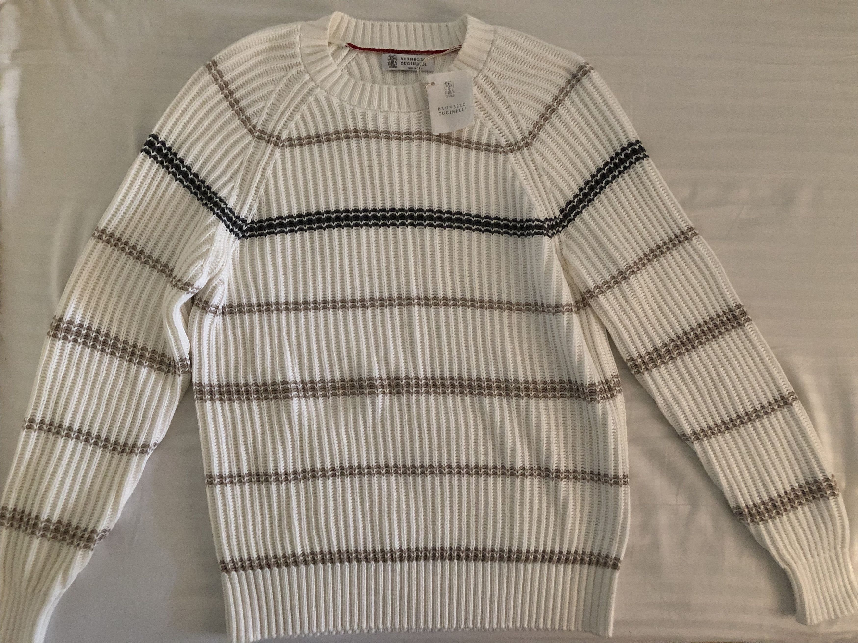 Brunello Cucinelli Men's Striped Open-Weave Crewneck Sweater Size US M / EU 48-50 / 2 - 6 Thumbnail