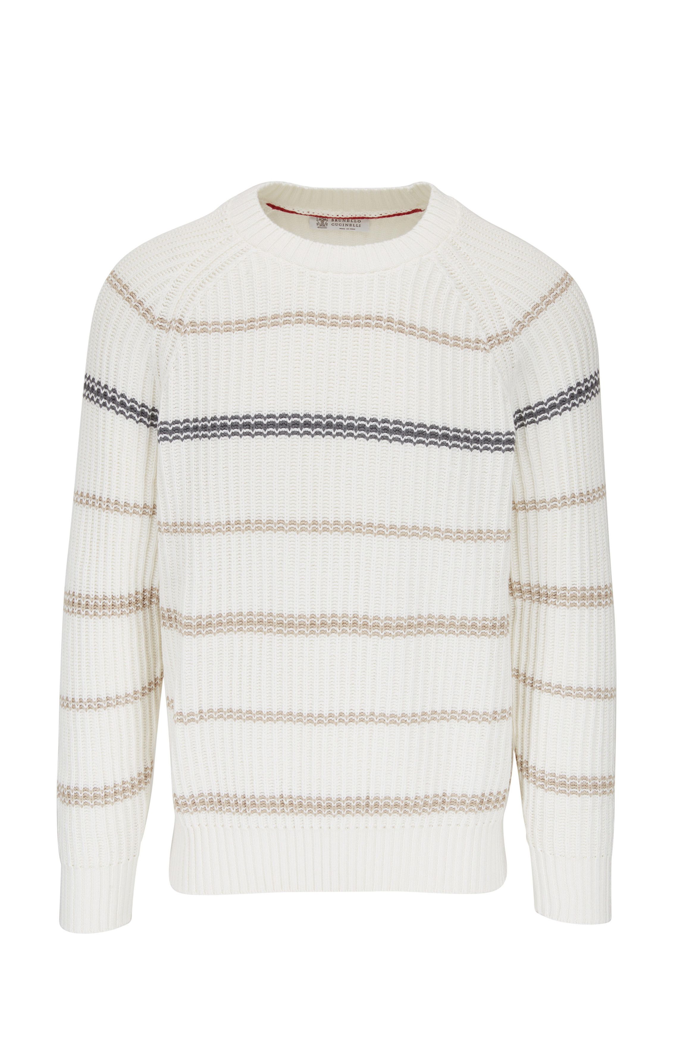 Brunello Cucinelli Men's Striped Open-Weave Crewneck Sweater Size US M / EU 48-50 / 2 - 1 Thumbnail