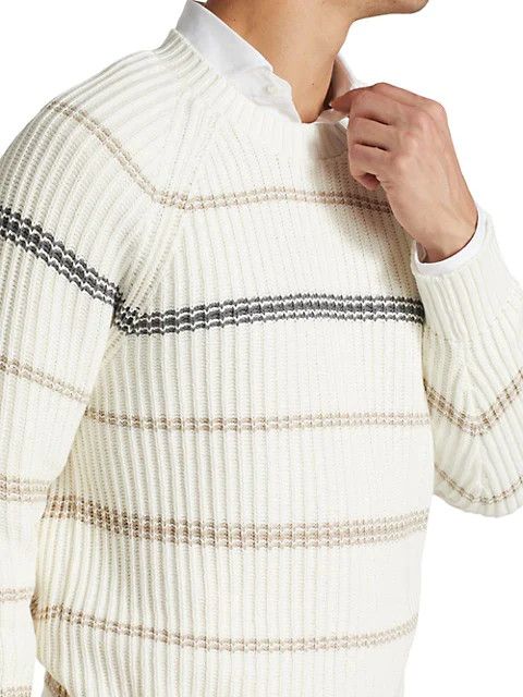Brunello Cucinelli Men's Striped Open-Weave Crewneck Sweater Size US M / EU 48-50 / 2 - 3 Thumbnail