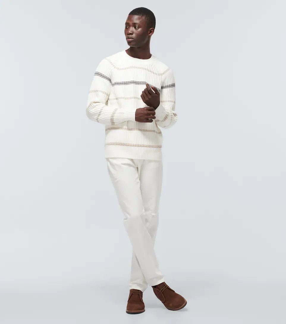 Brunello Cucinelli Men's Striped Open-Weave Crewneck Sweater Size US M / EU 48-50 / 2 - 4 Thumbnail