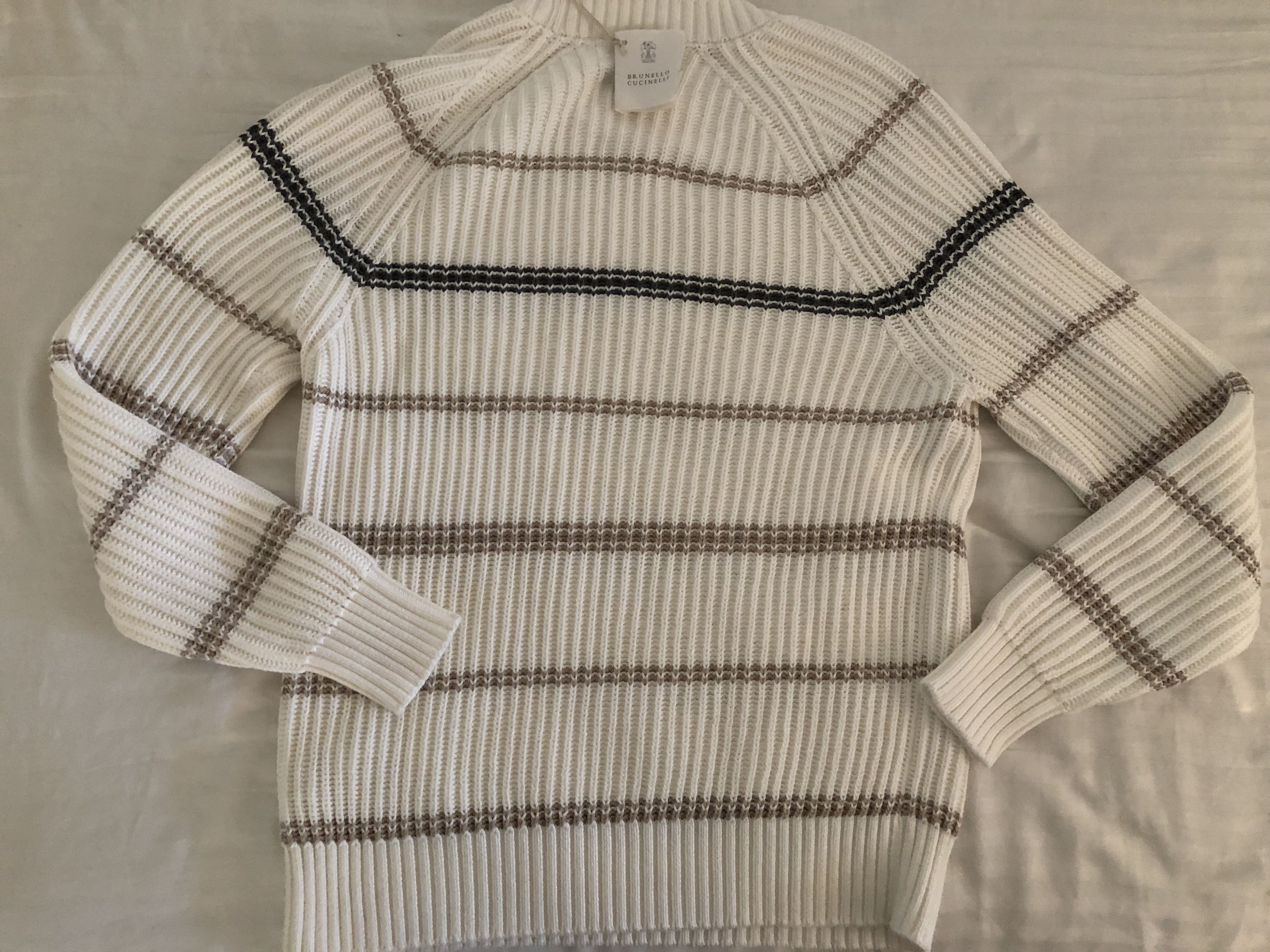 Brunello Cucinelli Men's Striped Open-Weave Crewneck Sweater Size US M / EU 48-50 / 2 - 9 Thumbnail