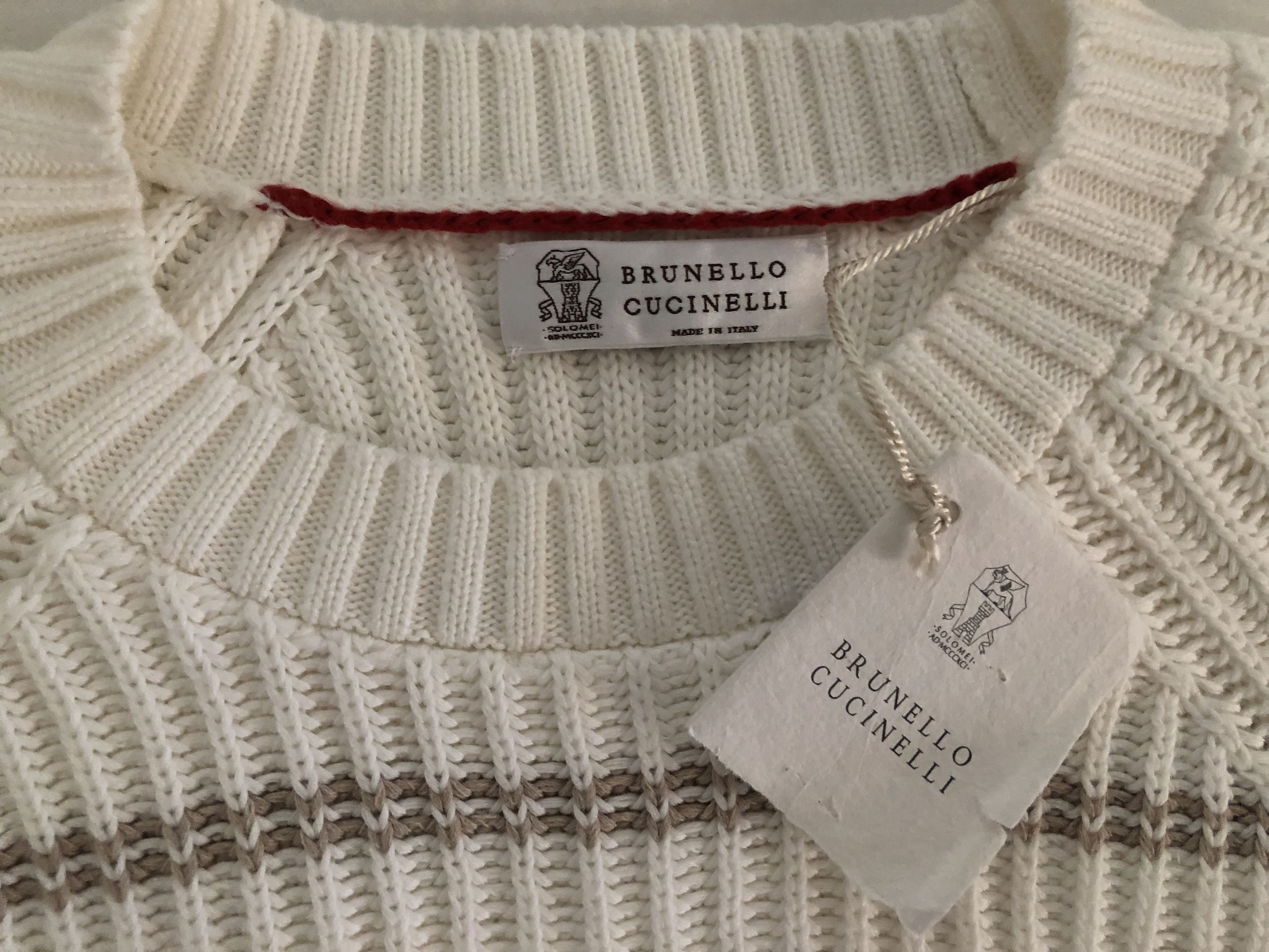 Brunello Cucinelli Men's Striped Open-Weave Crewneck Sweater Size US M / EU 48-50 / 2 - 8 Thumbnail