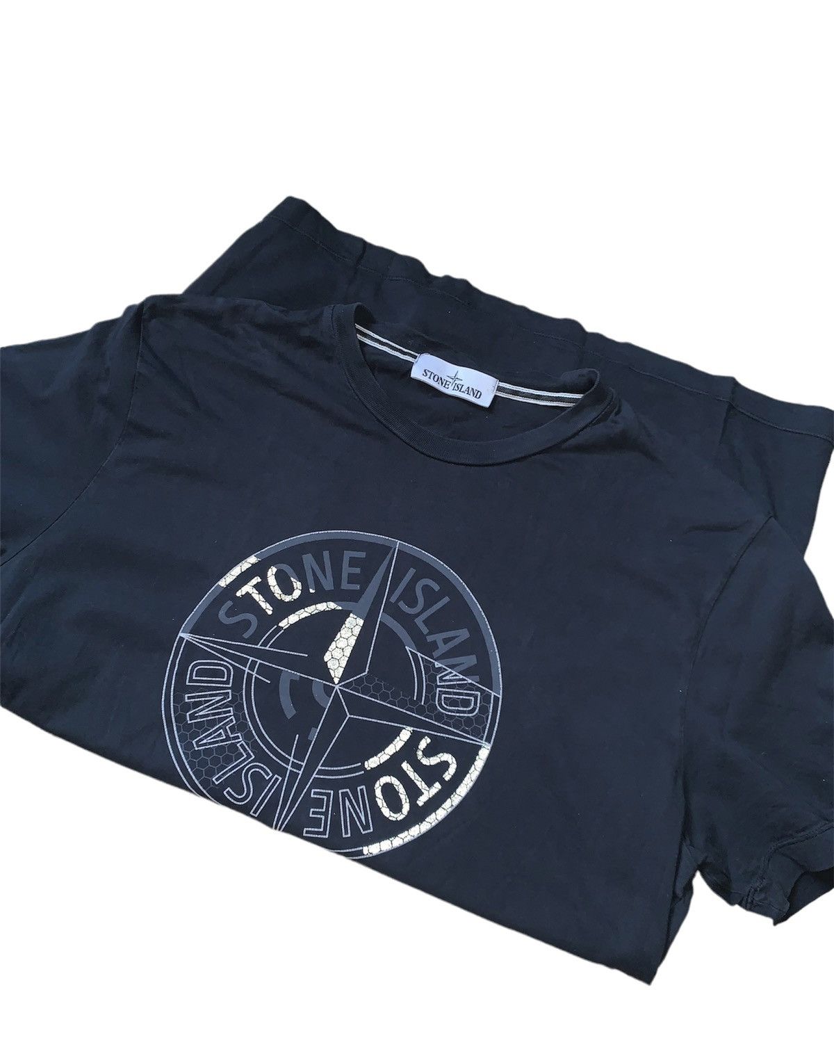 image of Stone Island Reflective Big Logo Navy Slim Fit T-Shirt, Men's (Size 2XL)