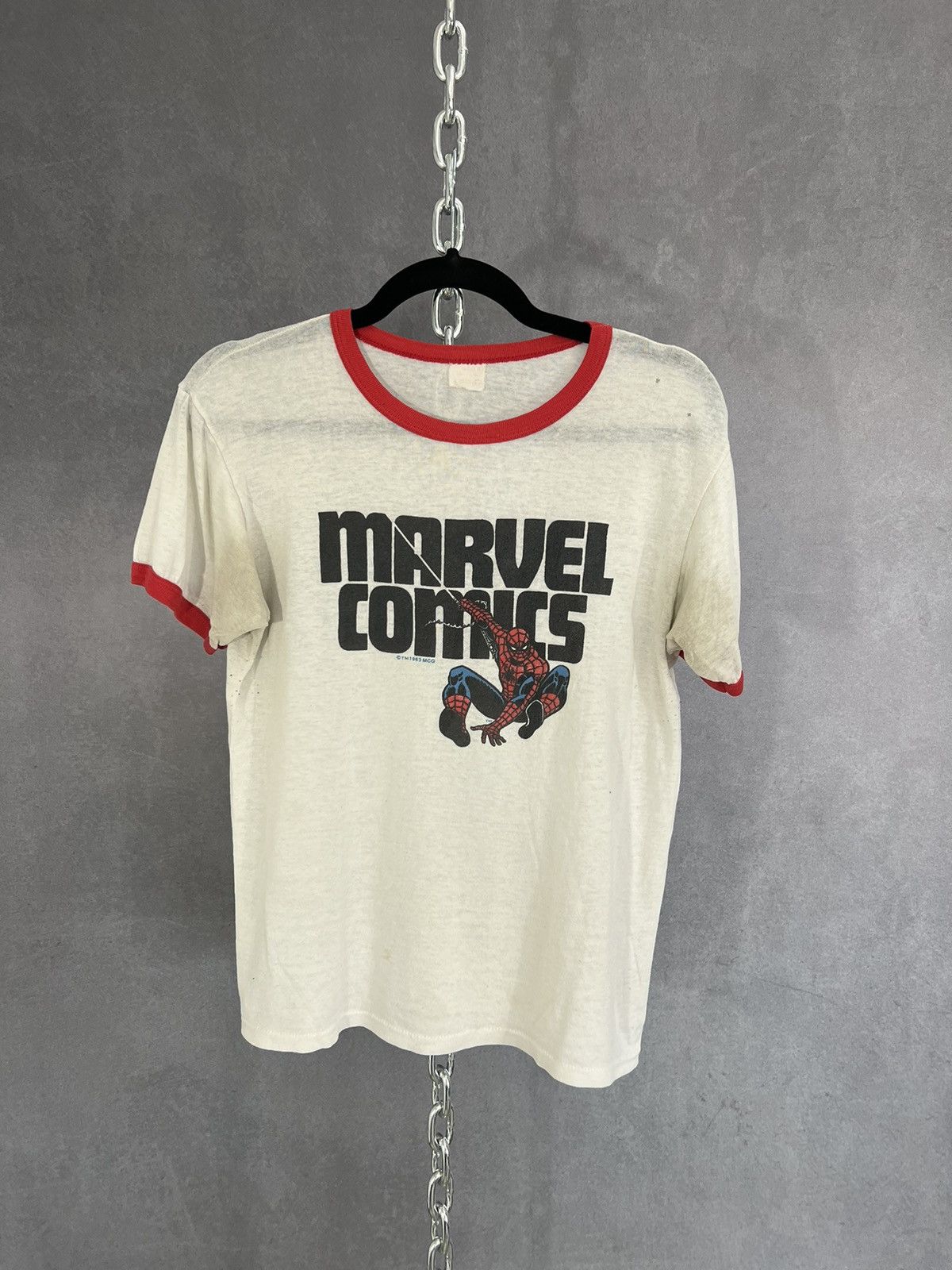 Marvel Comics Vintage 1983 spider man ringer t shirt rare size M | Grailed