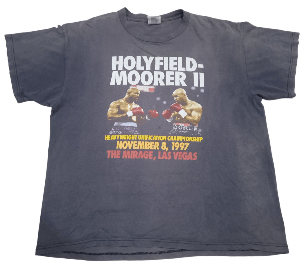 image of Vintage 90's Holyfield Vs Moore Boxing T-Shirt in Black, Men's (Size Large)