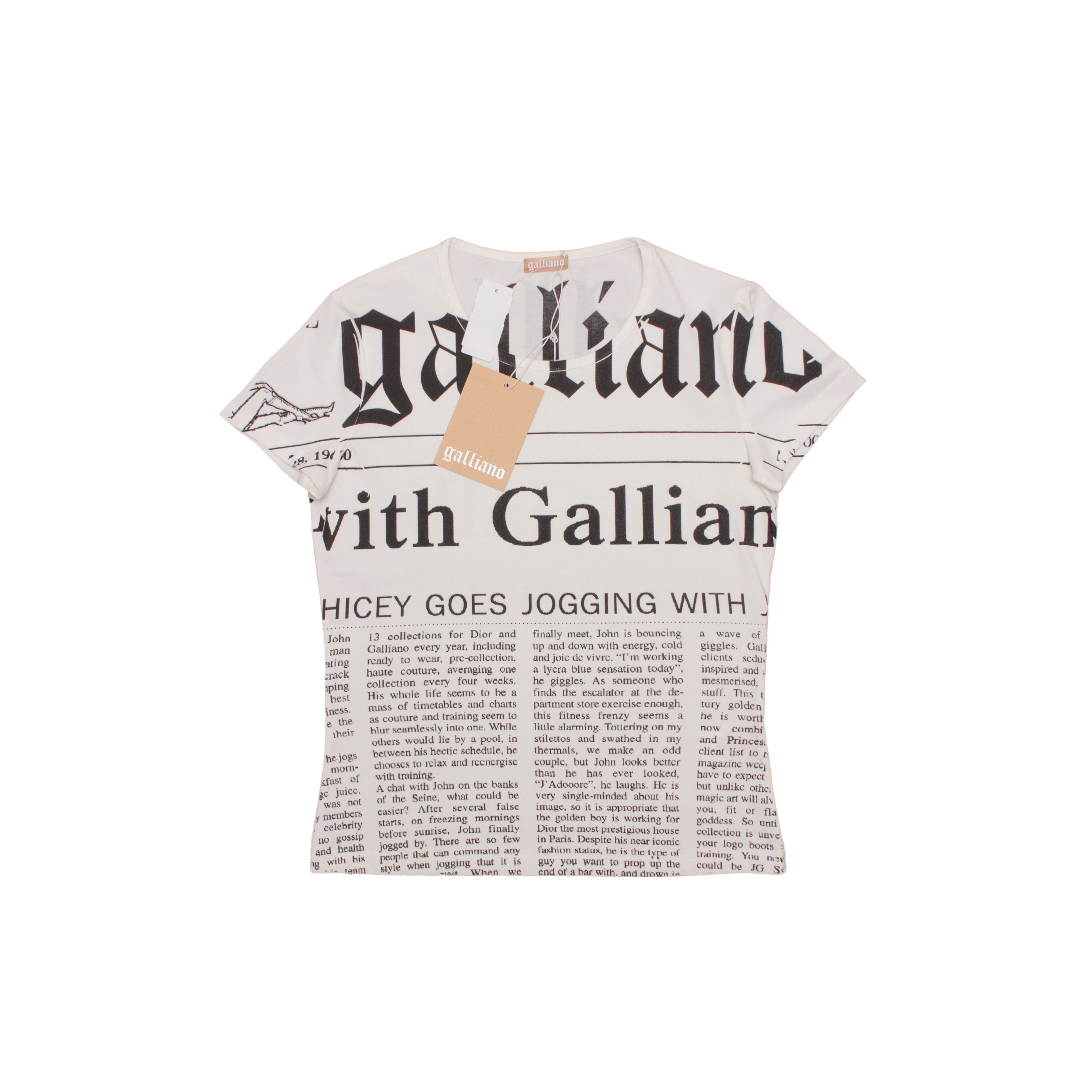 John Galliano Black Gazette Print Logo T-Shirt Made In Italy