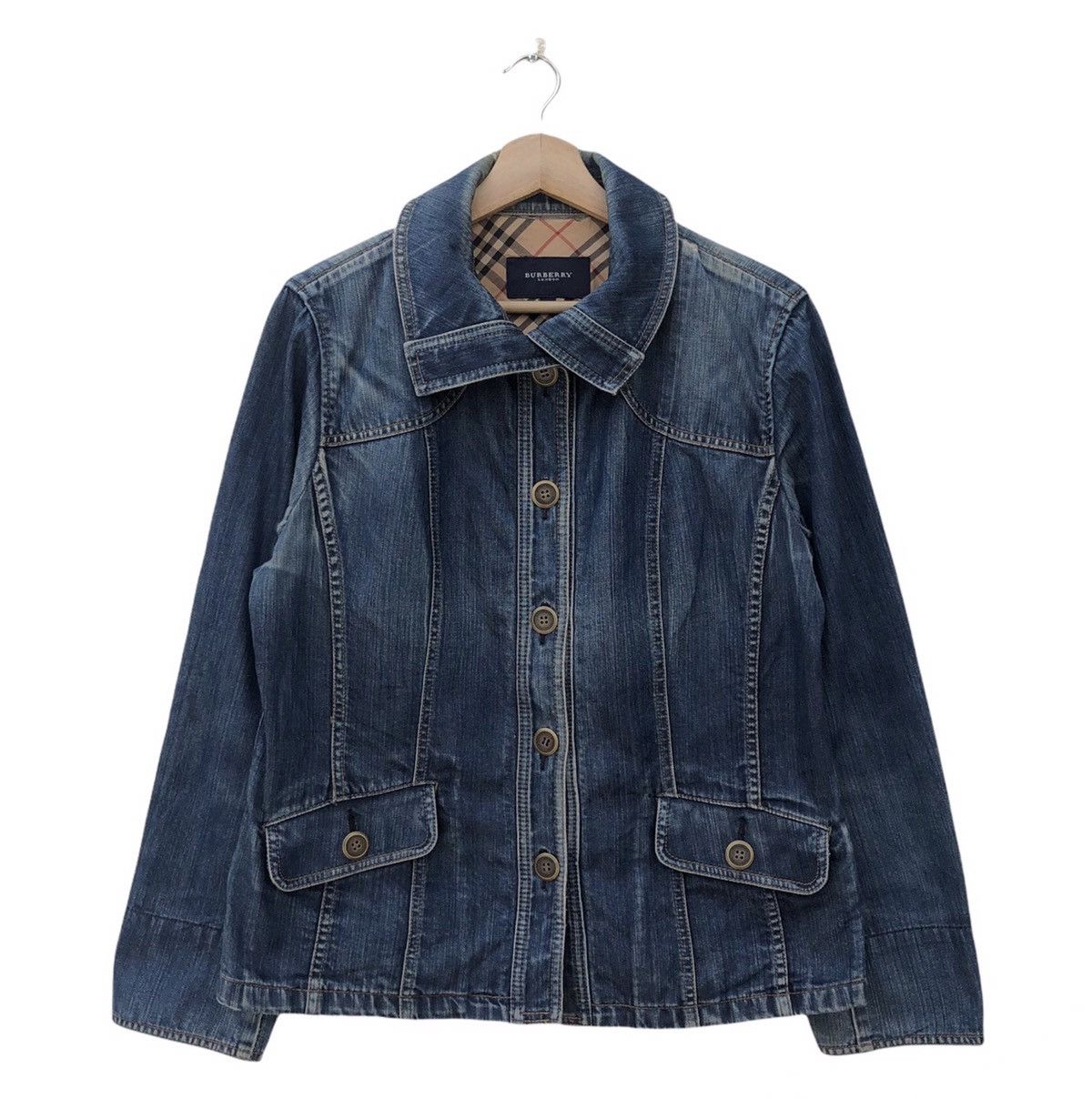 Burberry DISTRESSED DENIM JACKET BURBERRY NOVA CHECK DESIGN Size US S / EU 44-46 / 1 - 1 Thumbnail