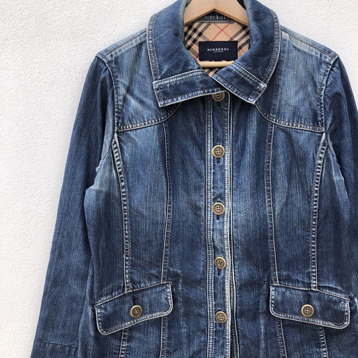 Burberry DISTRESSED DENIM JACKET BURBERRY NOVA CHECK DESIGN Size US S / EU 44-46 / 1 - 6 Thumbnail
