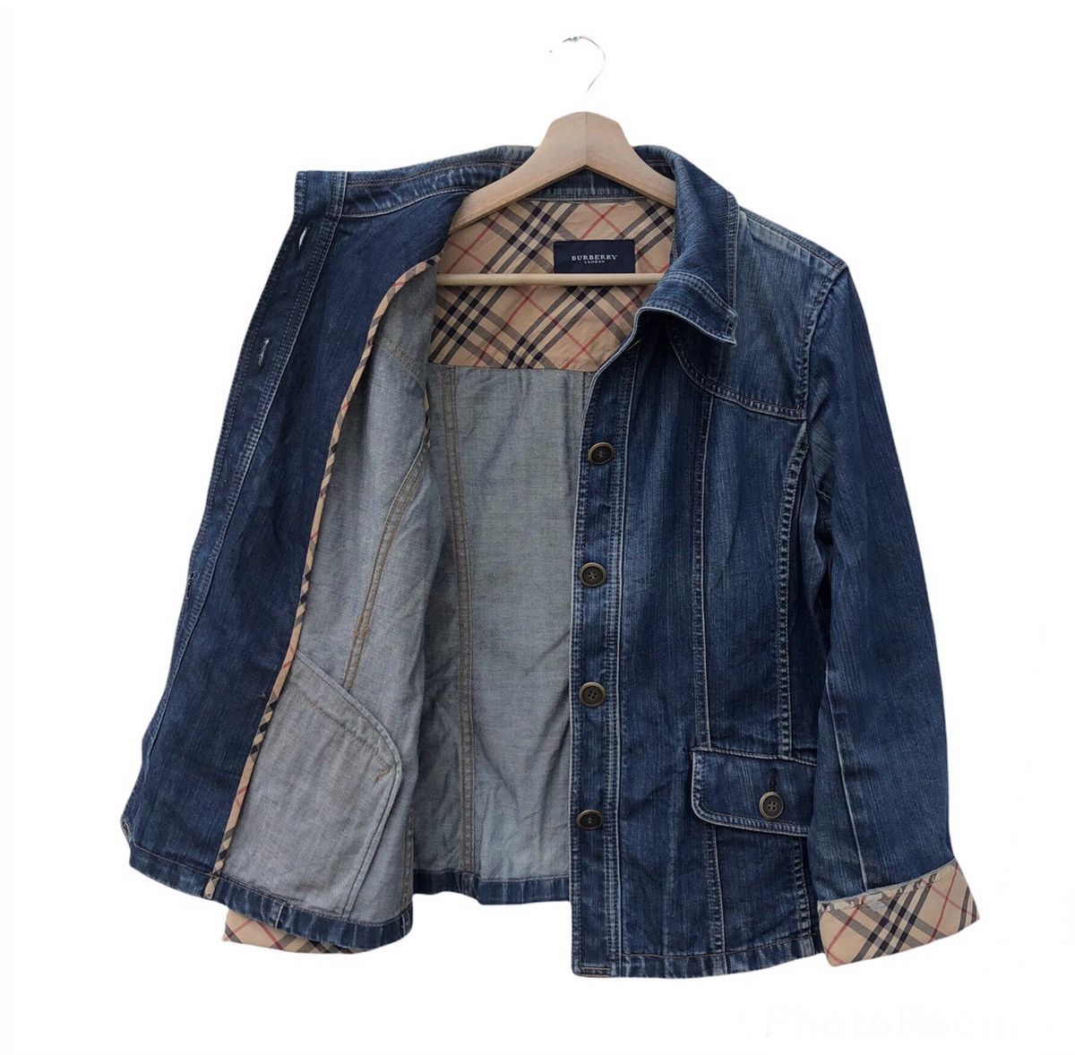 Burberry DISTRESSED DENIM JACKET BURBERRY NOVA CHECK DESIGN Size US S / EU 44-46 / 1 - 2 Thumbnail