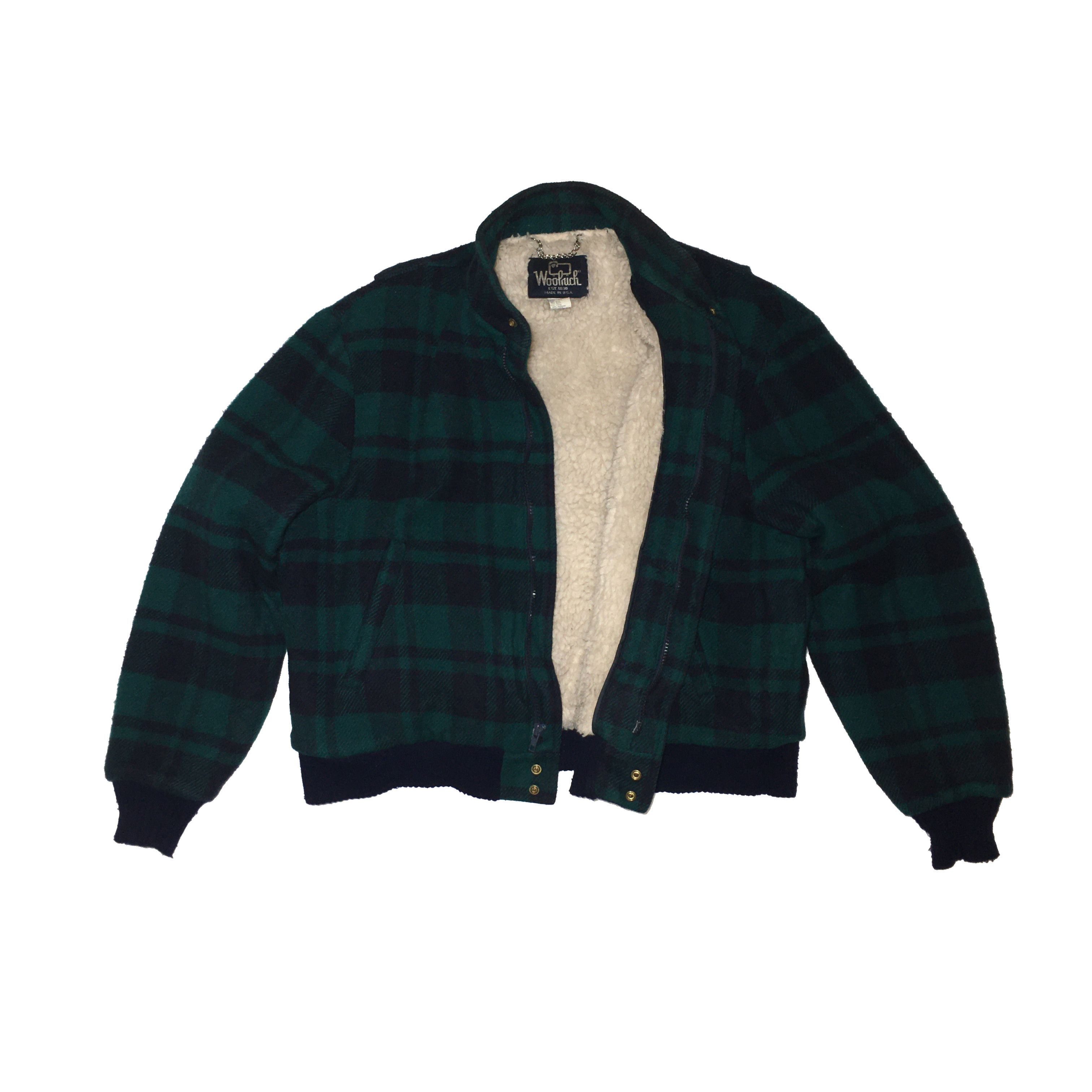 image of Wollrich Vintage 80's Made In Usa Plaid Wool Sherpa Jacket in Green Check, Men's (Size Medium)