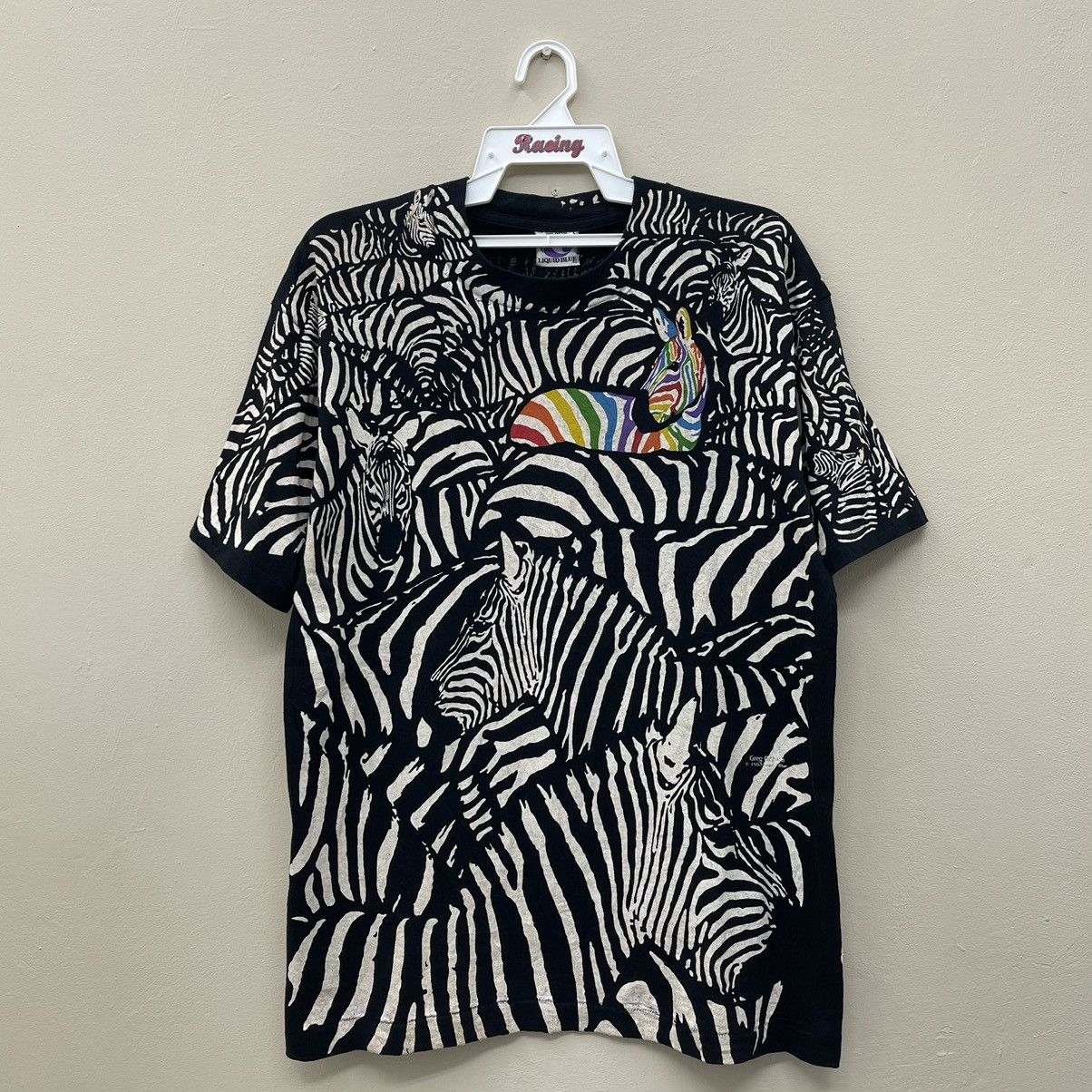 Vintage 90s Liquid Blue Zebra All Over Print T-Shirt