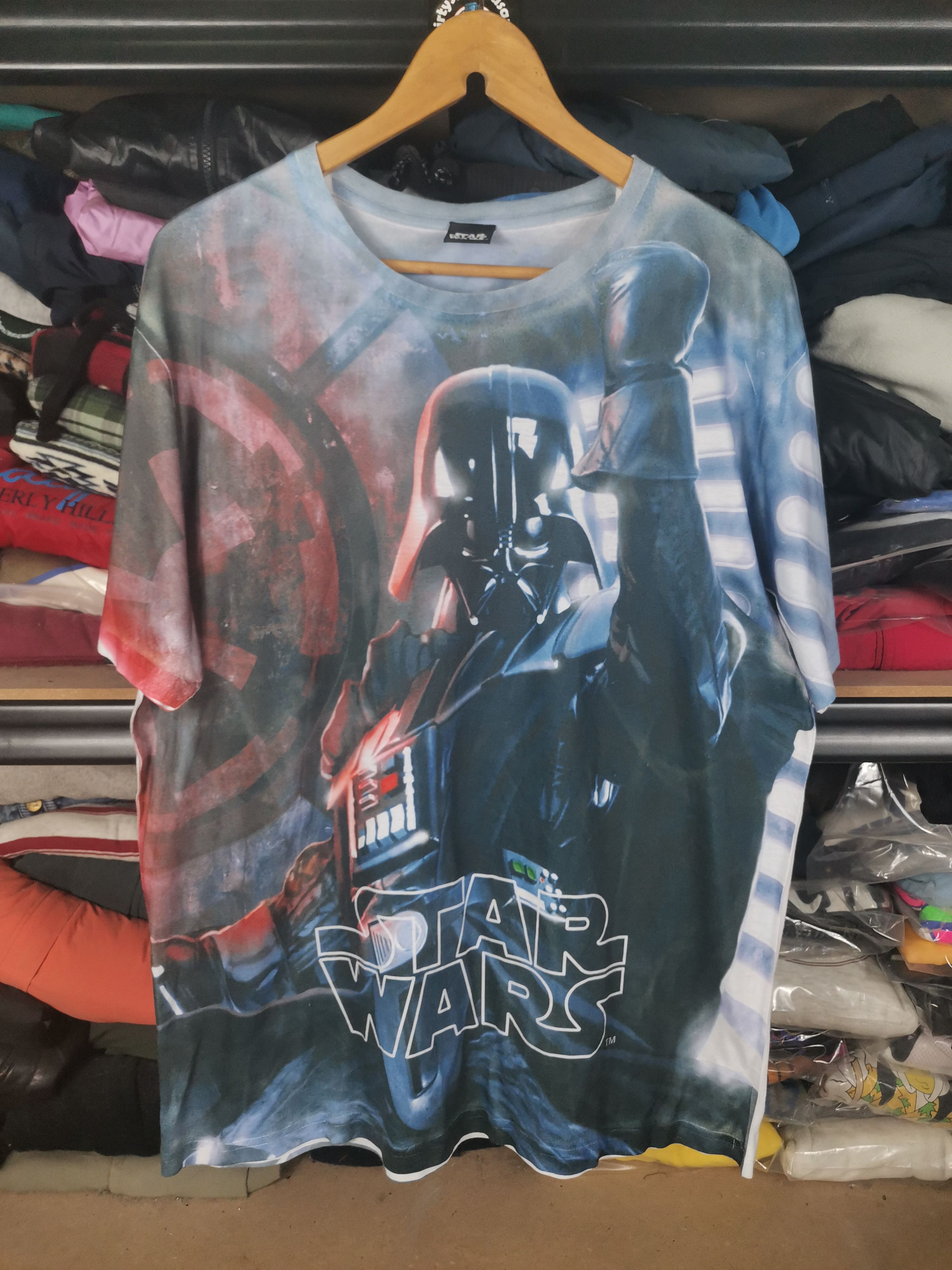 image of Movie x Star Wars Vintage Star Wars Darth Vader Fullprint Tshirt in Blue/White, Men's (Size XL)