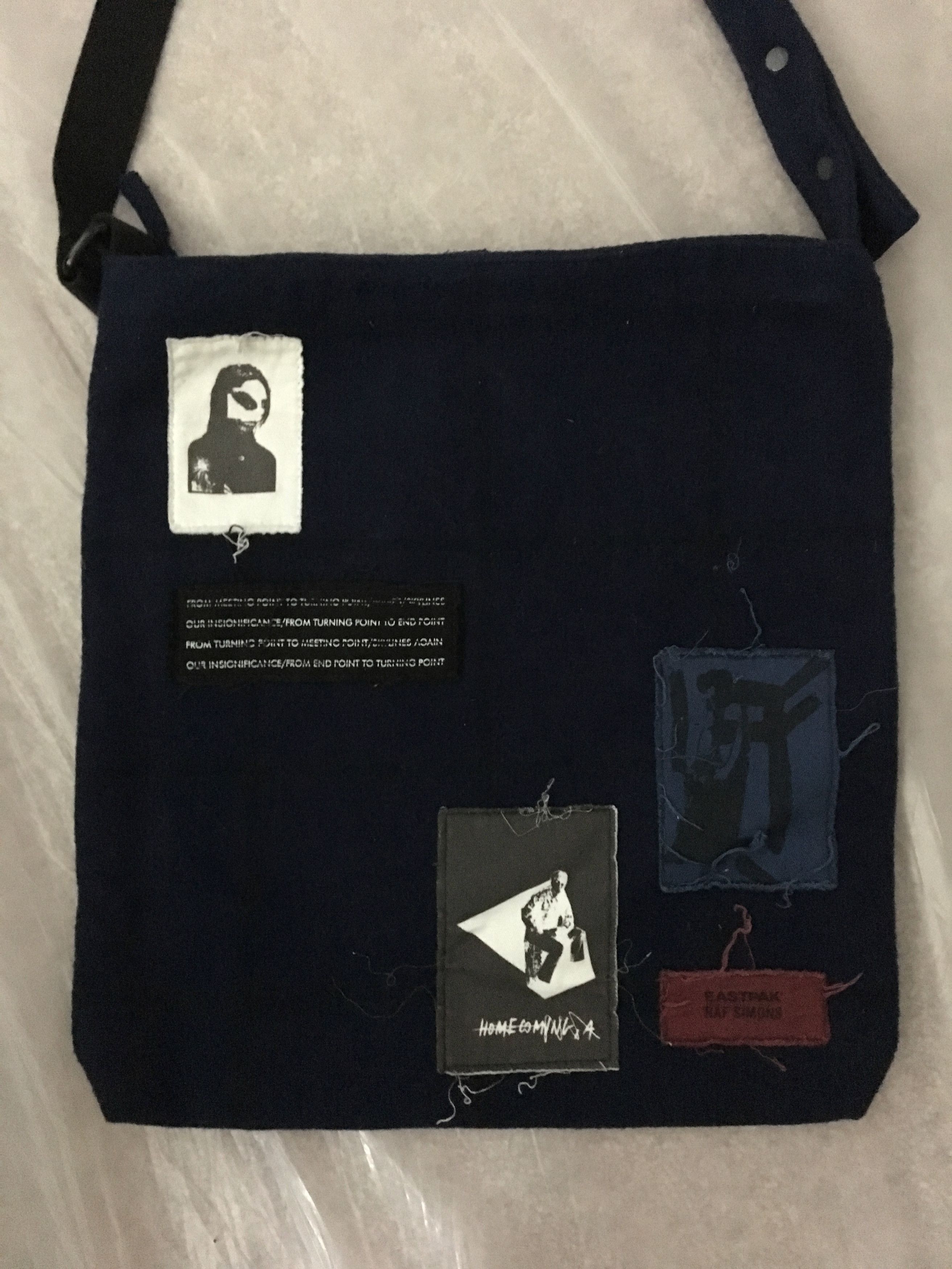 RAF SIMONS x EASTPAK Patched Plaid Shoulder Bag Navy