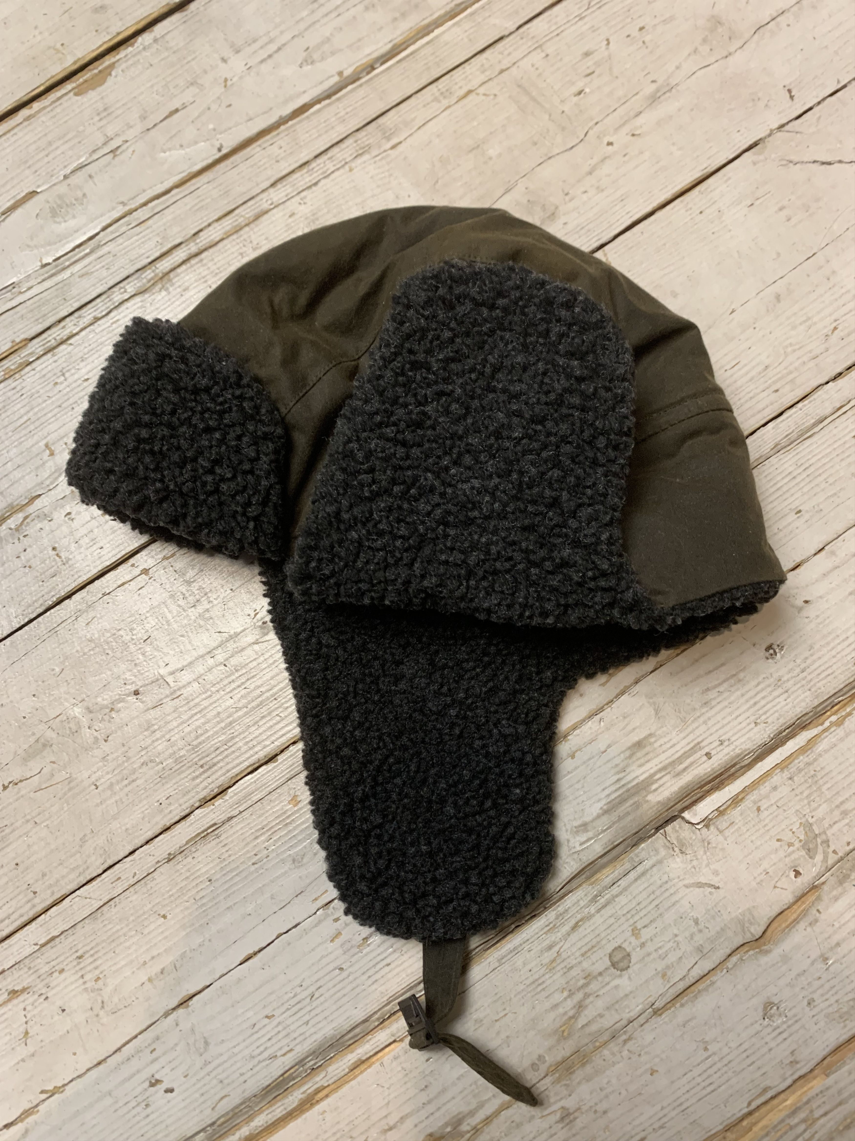 Barbour × Vintage Barbour Fleece Lined Trapper Waxed Hat Black Size ONE SIZE - 9 Thumbnail