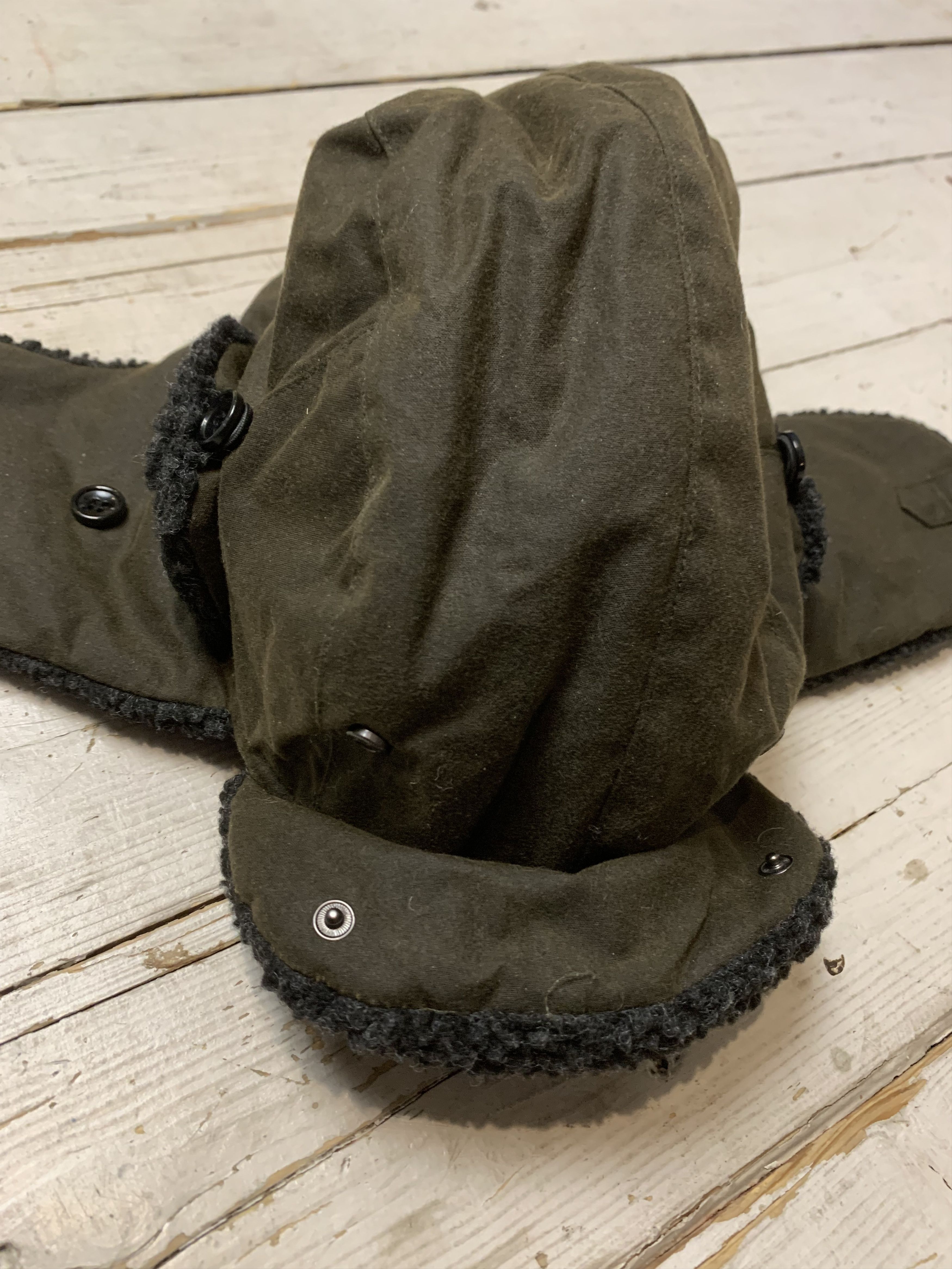 Barbour × Vintage Barbour Fleece Lined Trapper Waxed Hat Black Size ONE SIZE - 6 Thumbnail
