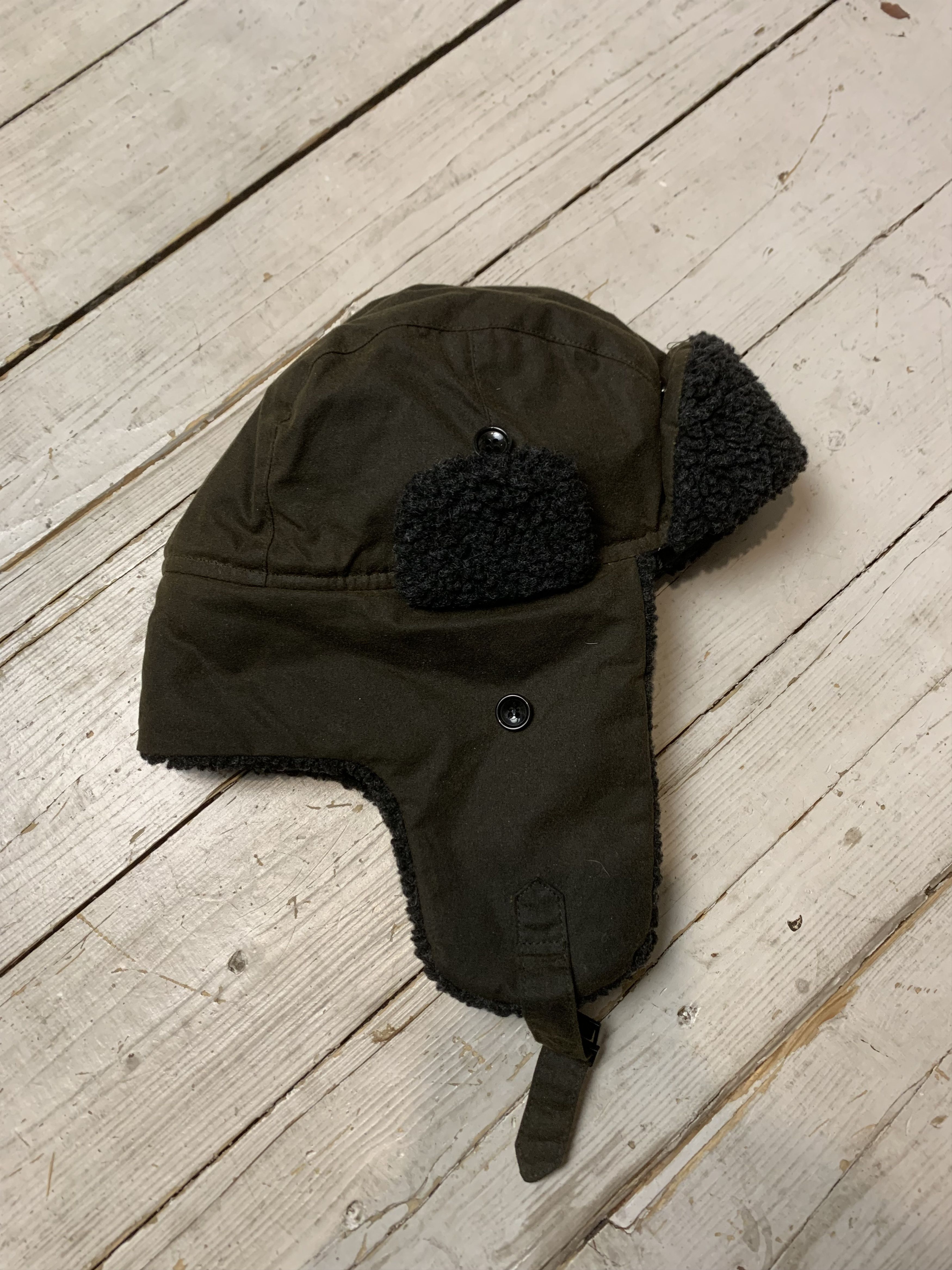 Barbour × Vintage Barbour Fleece Lined Trapper Waxed Hat Black Size ONE SIZE - 2 Thumbnail