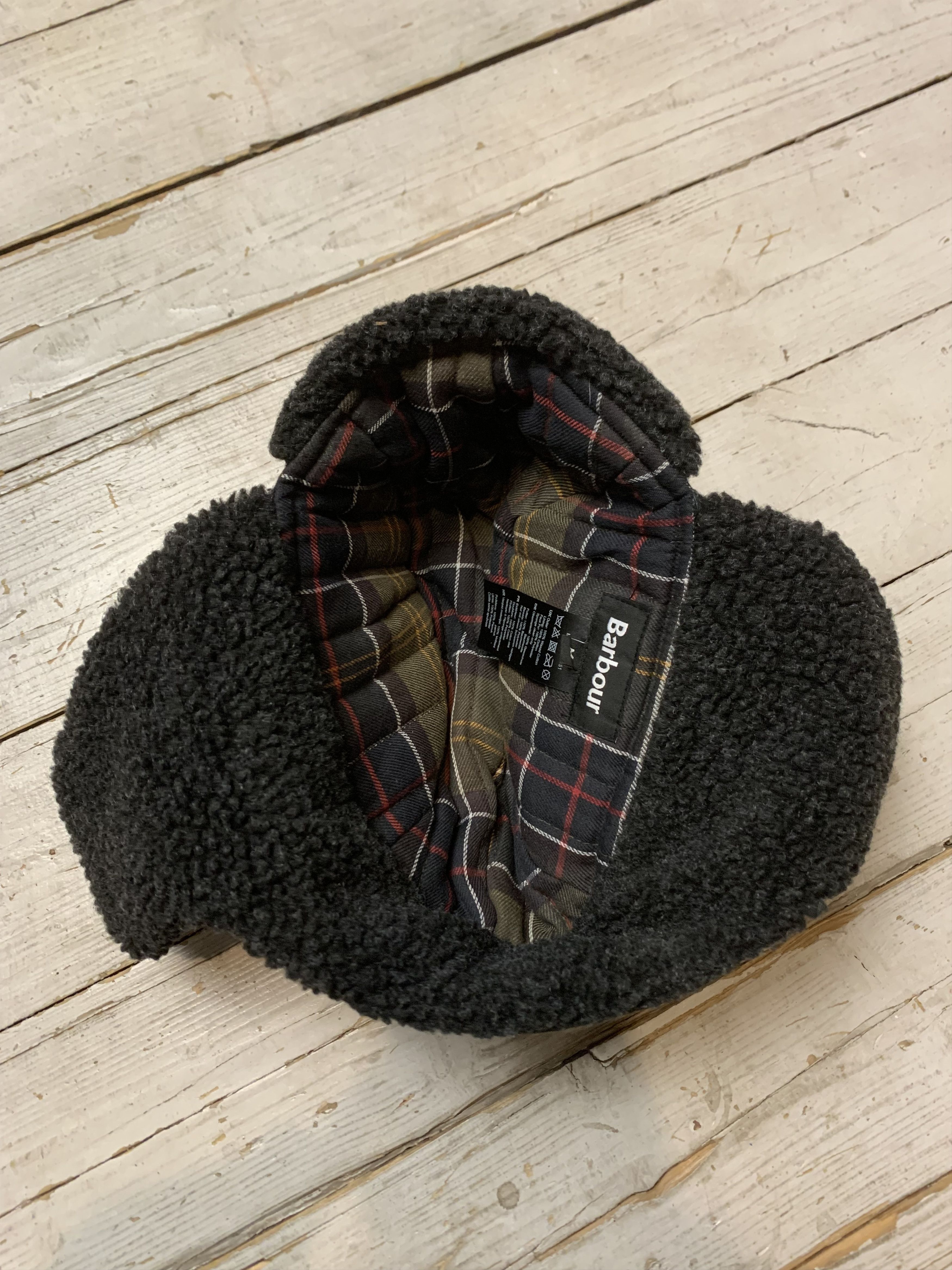 Barbour × Vintage Barbour Fleece Lined Trapper Waxed Hat Black Size ONE SIZE - 3 Thumbnail