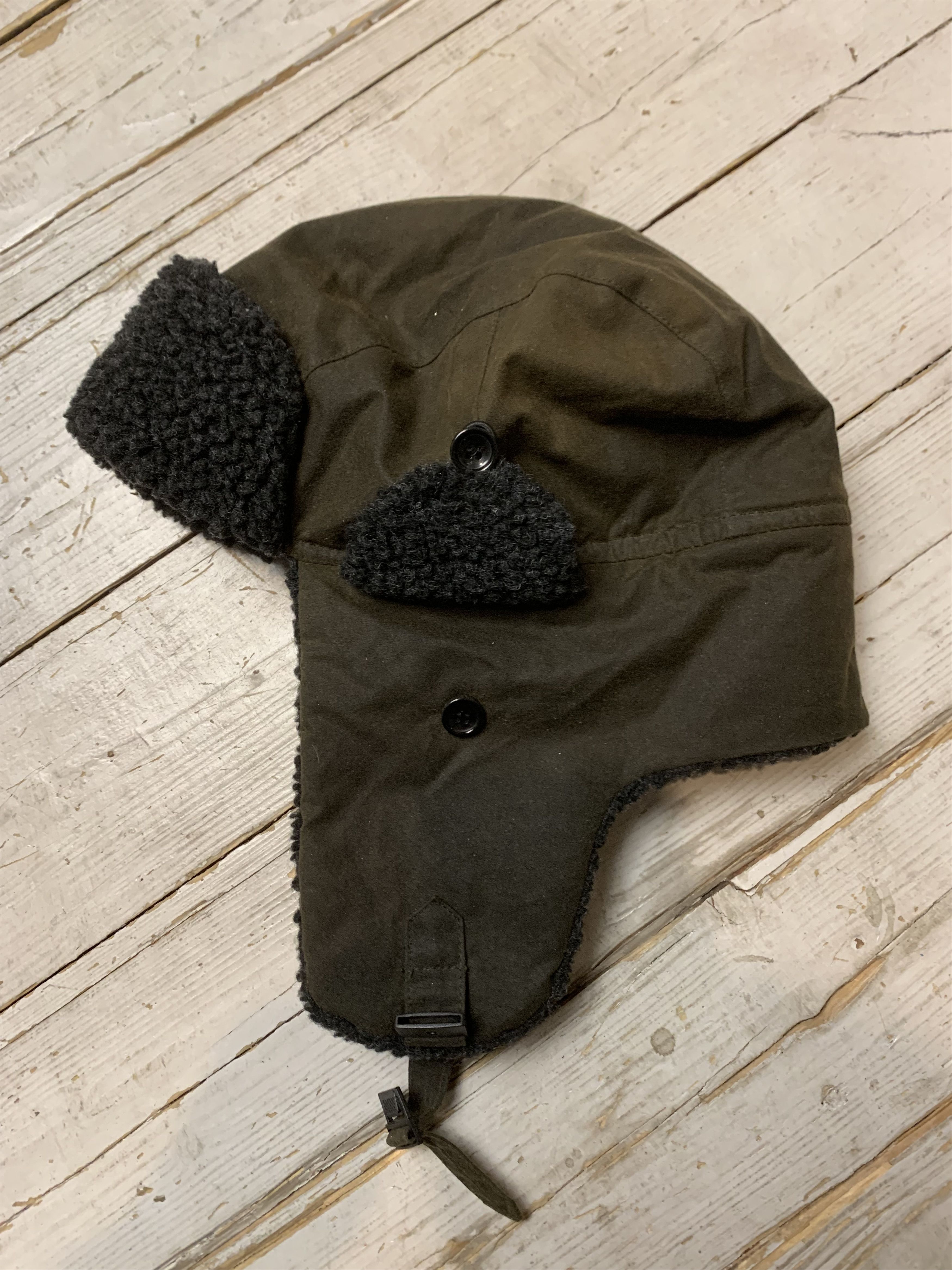 Barbour × Vintage Barbour Fleece Lined Trapper Waxed Hat Black Size ONE SIZE - 8 Thumbnail