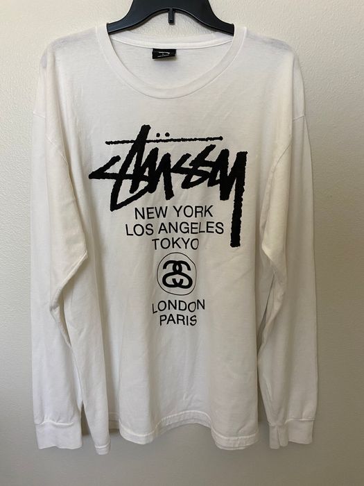 Stussy Stussy World Tour L/S T-Shirt White | Grailed
