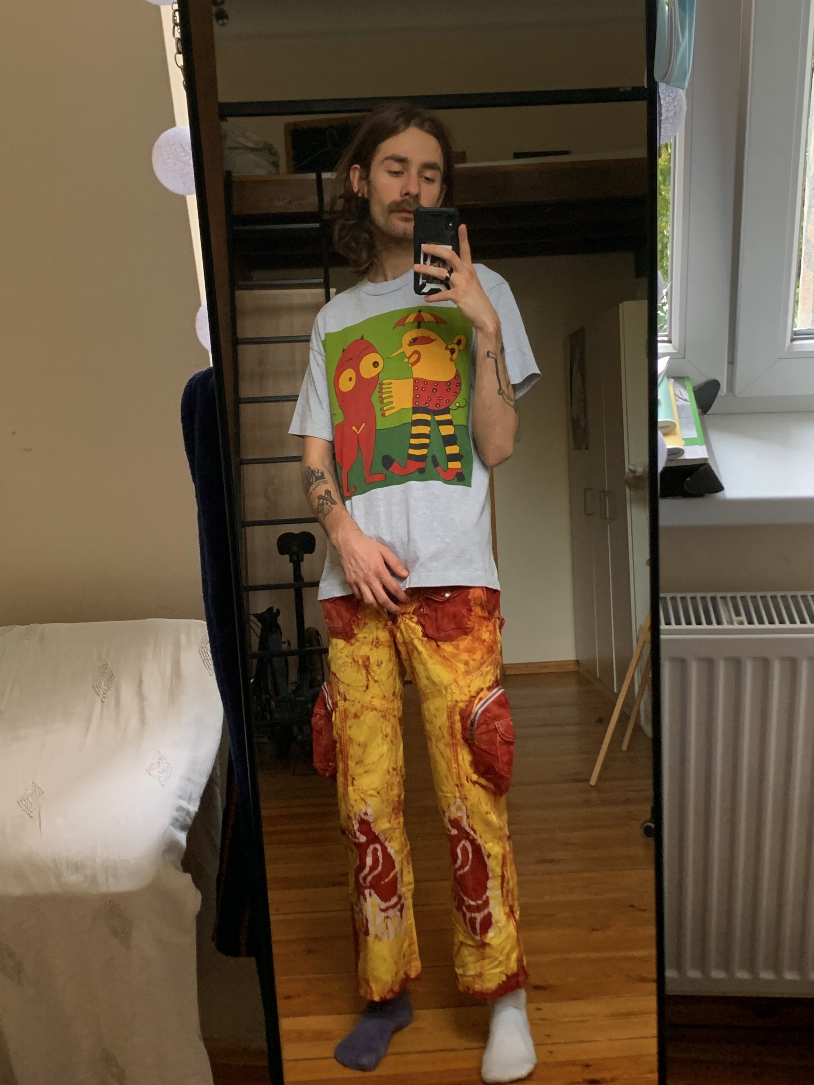 Japanese Brand × Vintage Vintage Custome Fire Flared Pants y2k 90s Art Womens Size 29" - 2 Thumbnail