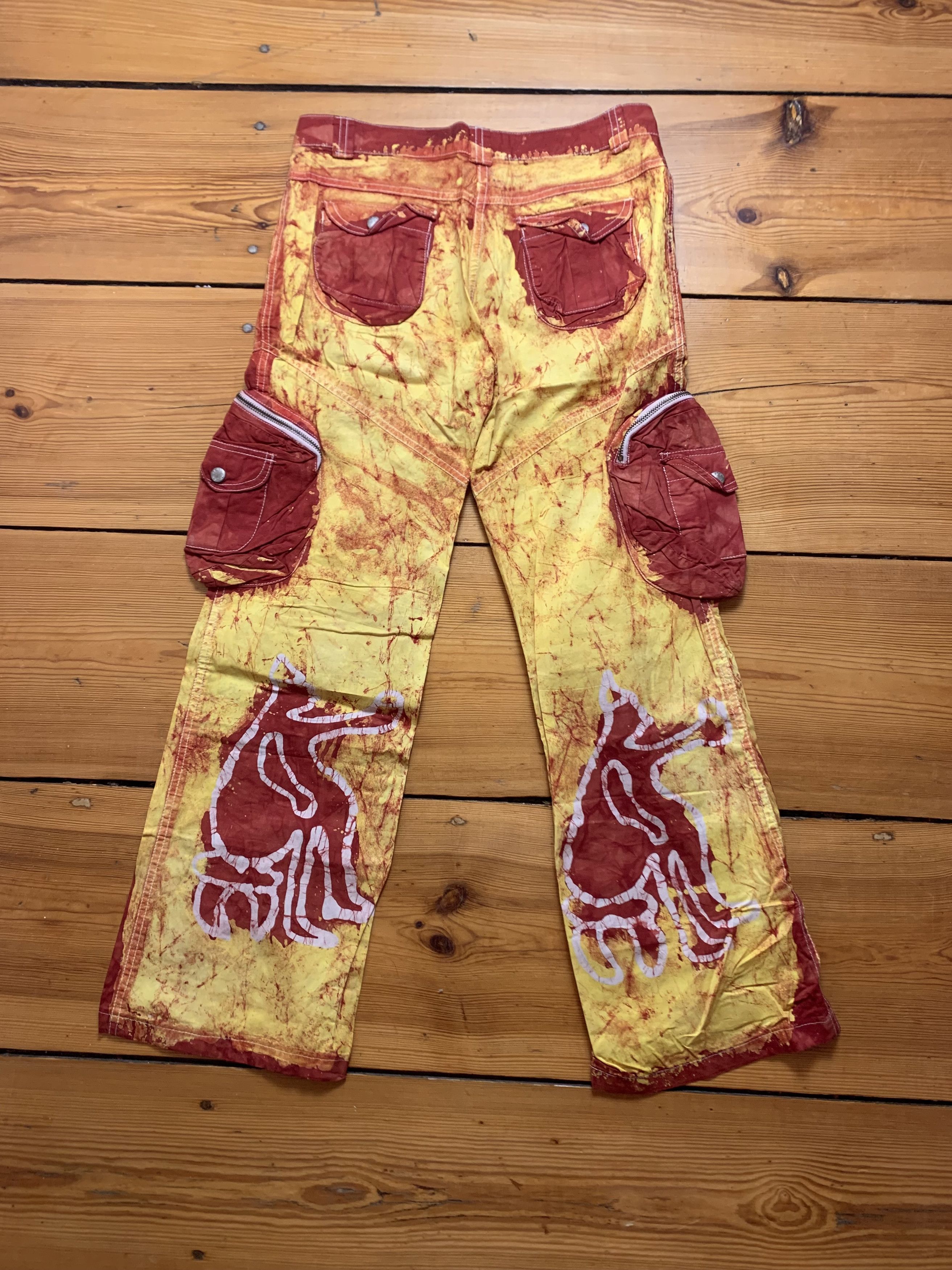 Japanese Brand × Vintage Vintage Custome Fire Flared Pants y2k 90s Art Womens Size 29" - 3 Thumbnail