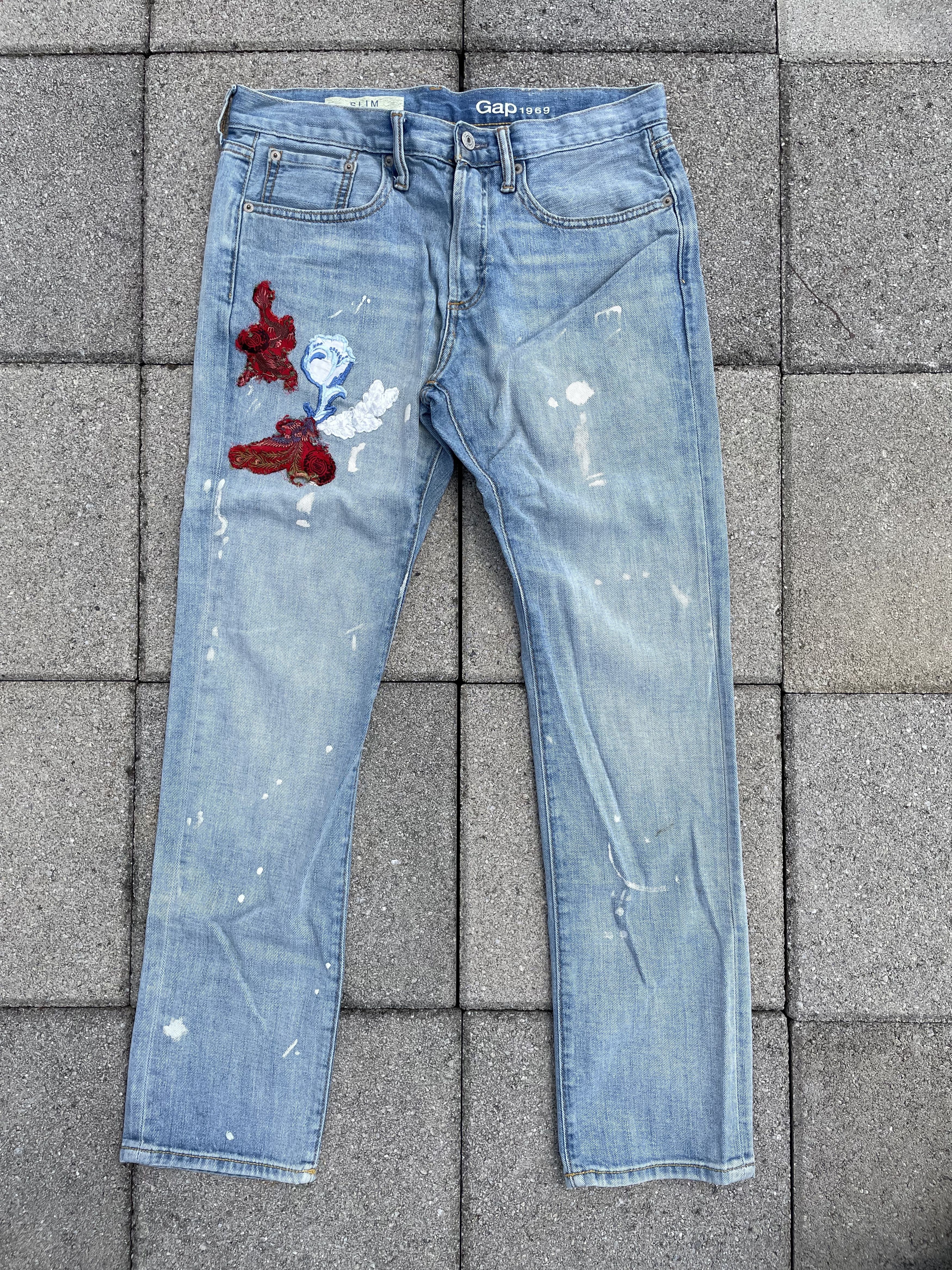 Gap Paint Splatter slim leg stonewash custom patch denim Gap Size US 30 / EU 46 - 1 Thumbnail
