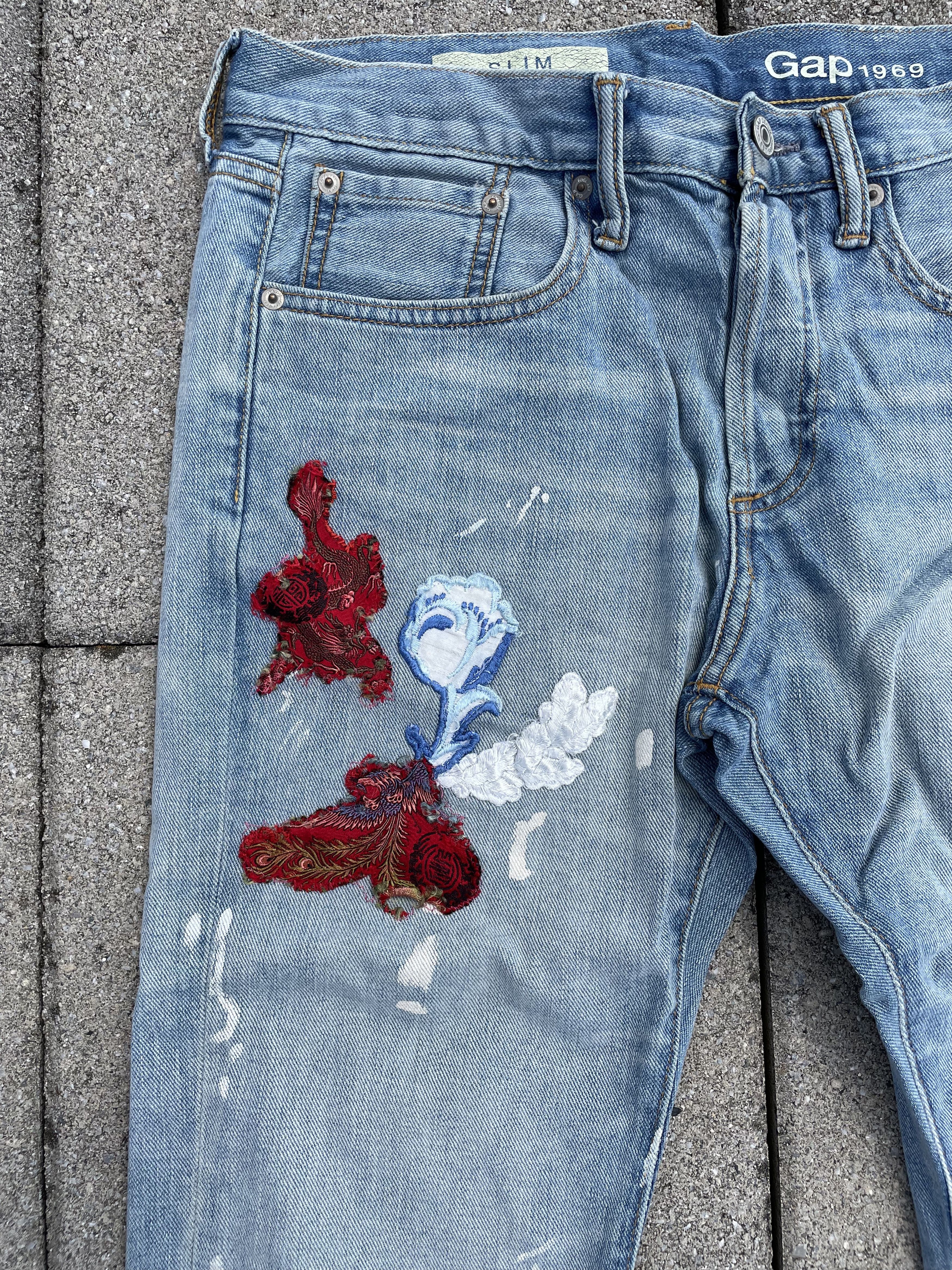 Gap Paint Splatter slim leg stonewash custom patch denim Gap Size US 30 / EU 46 - 2 Thumbnail
