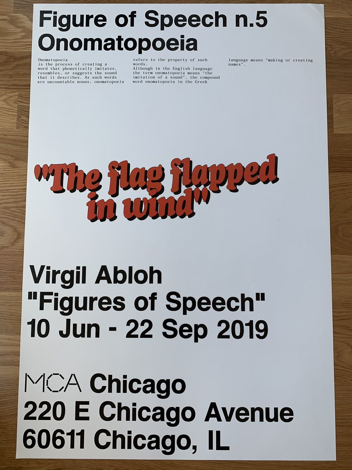 image of Virgil Abloh Figures Of Speech Mca Poster Onomatopoeia in Black, Men's