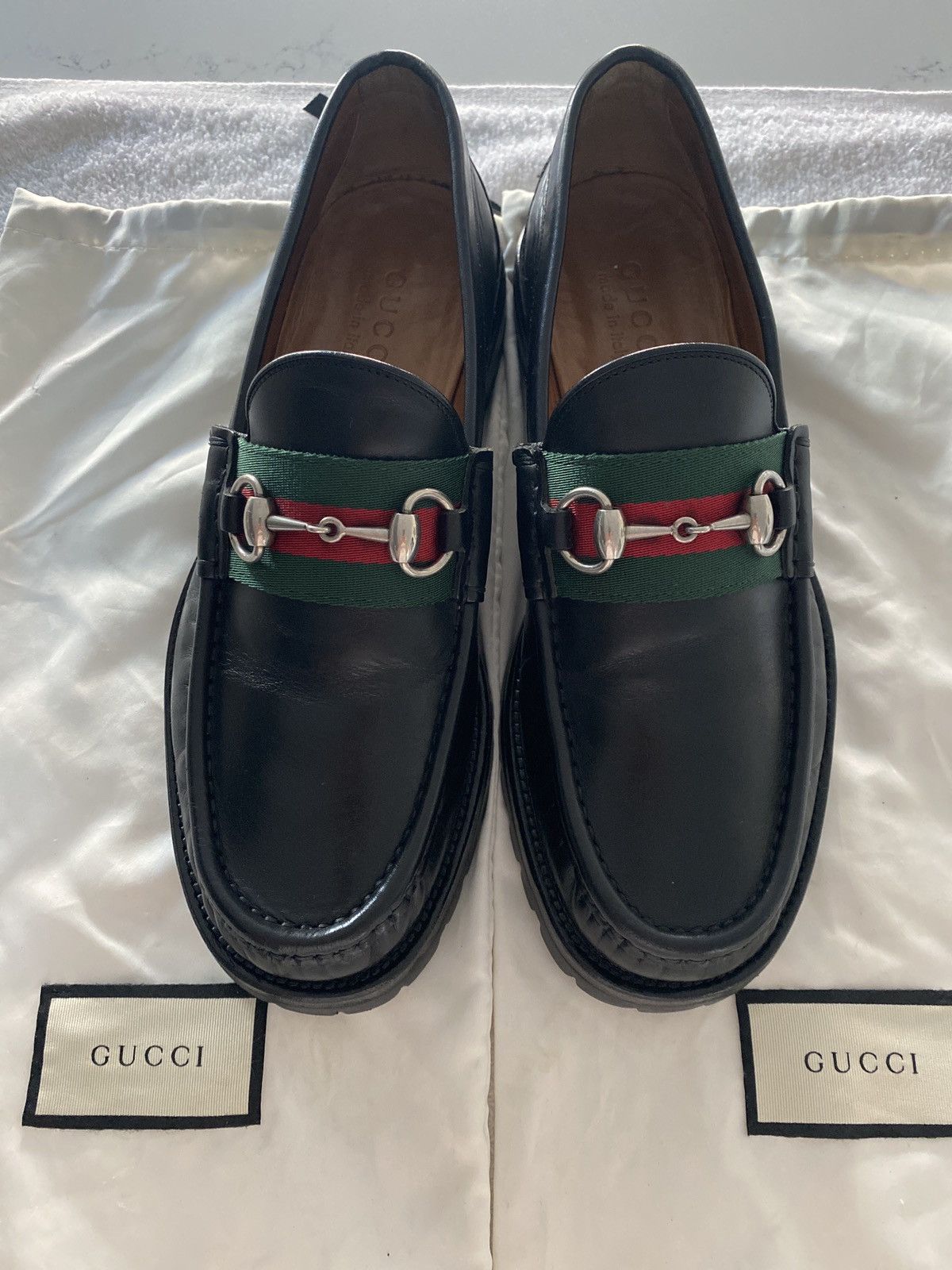 VTG GUCCI Silver Horsebit Black Leather Lug Sole size 7 1990 main image 3