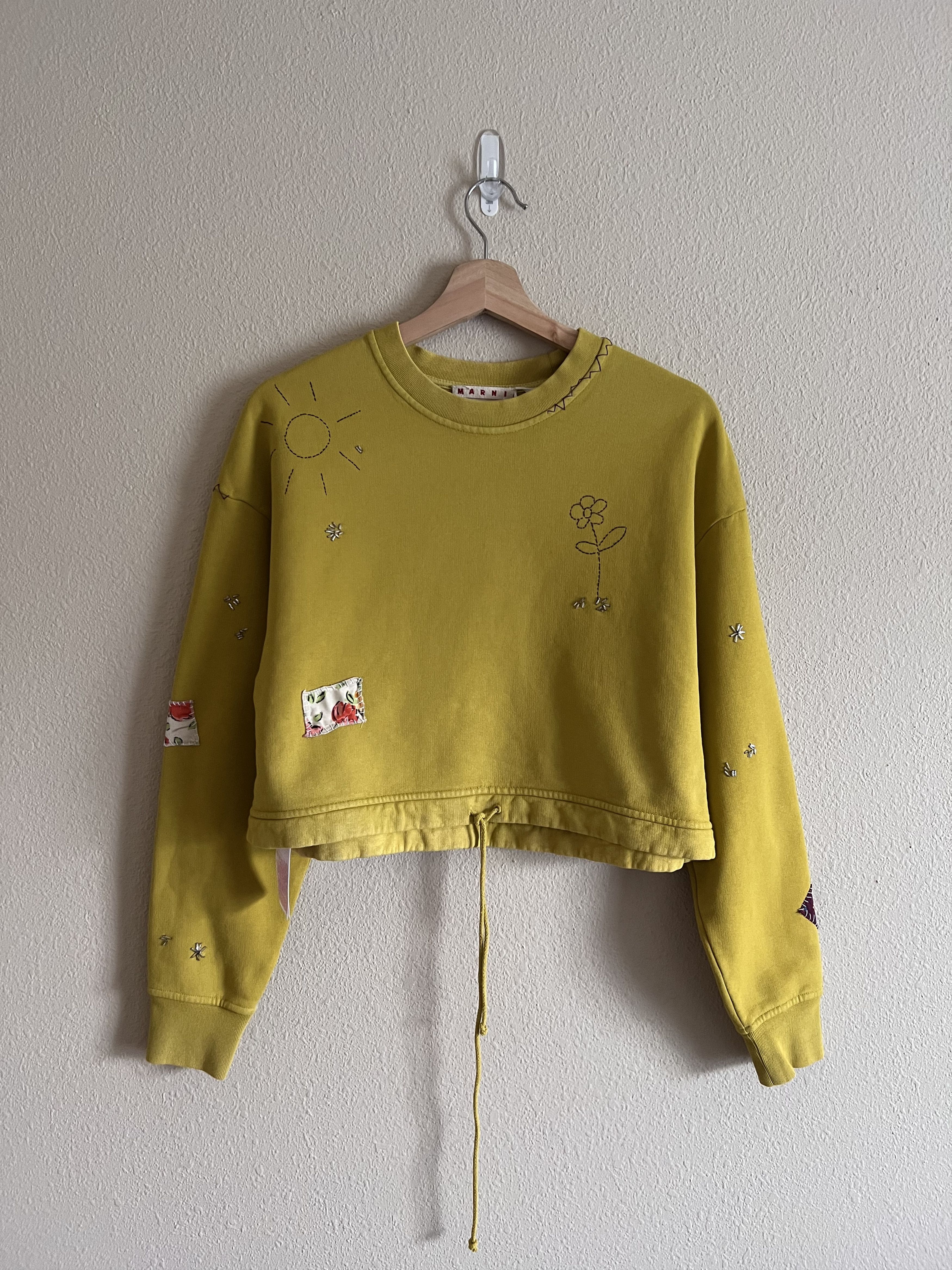 image of Marni Double Dye Cropped Sweatshirt In Jade in Yellow, Women's (Size Small)