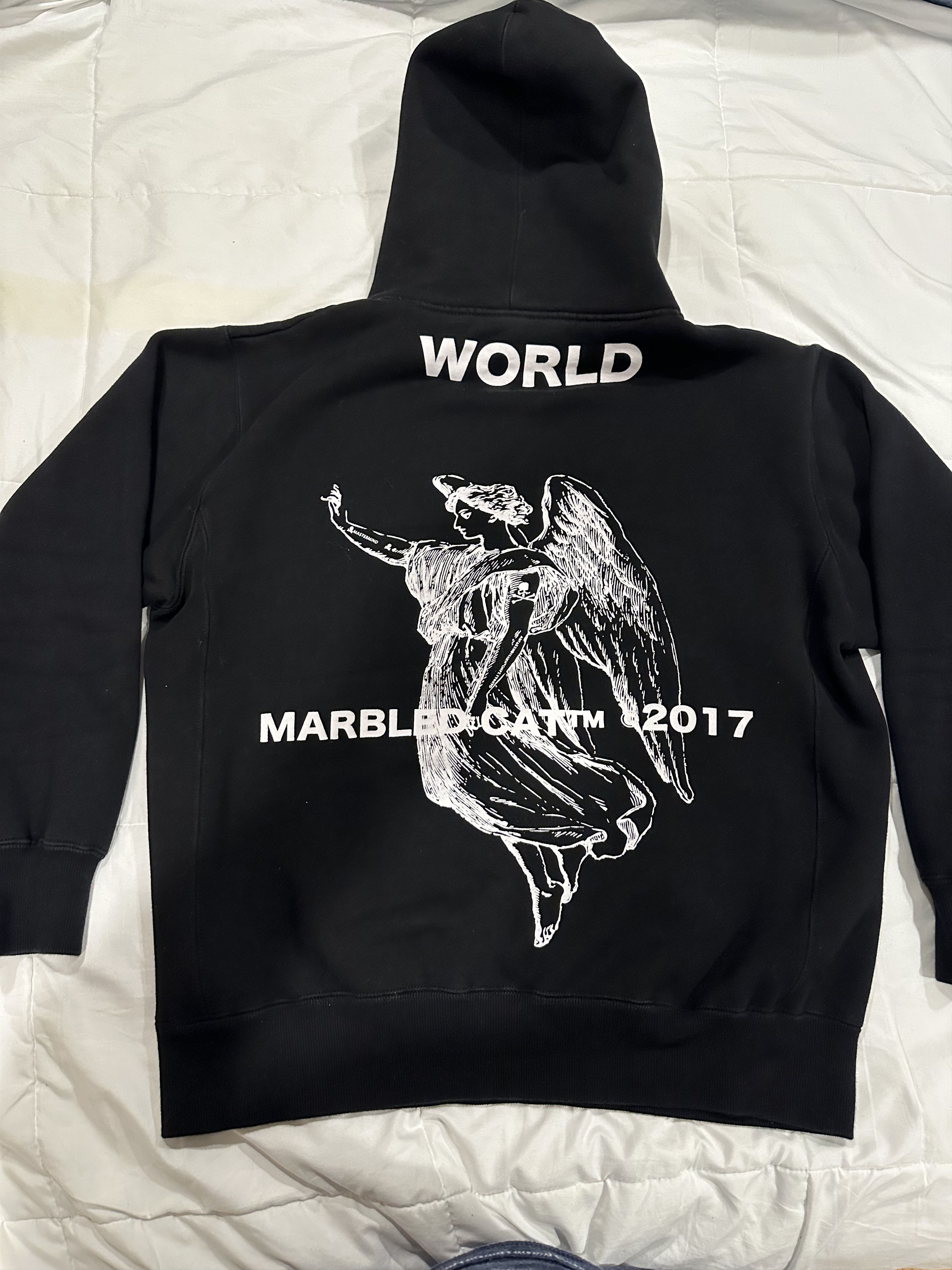 image of Mastermind Japan x Mastermind World Marbled Cat Hoodie in Black, Men's (Size Medium)