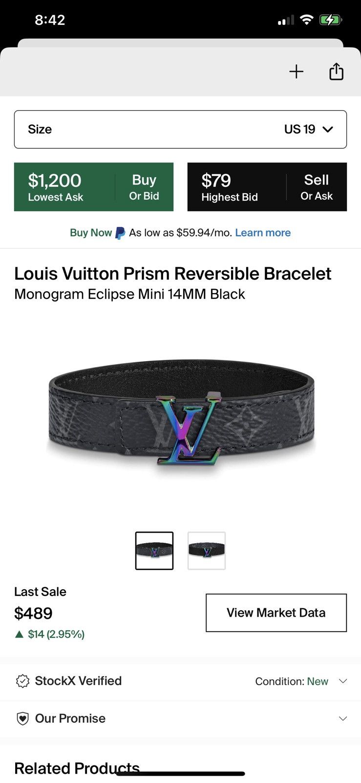 Lv Prism Mini 14mm Reversible Bracelet