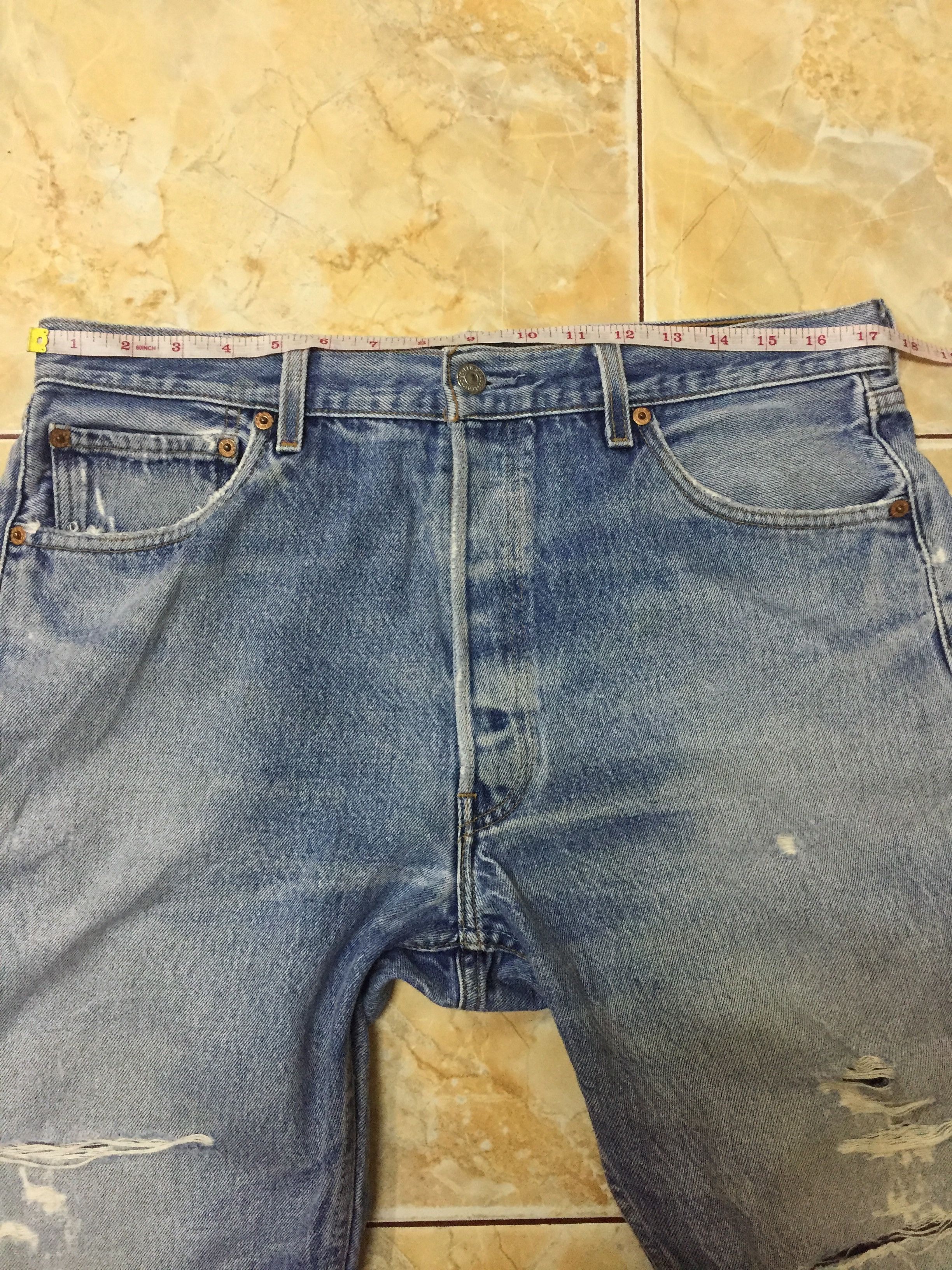 Levi's Vintage 90’s Levis 501 light wash Distressed Denim Size US 35 - 10 Thumbnail